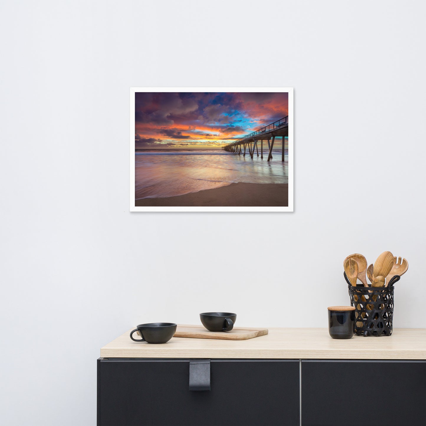 Dreamy Pier at Sunset Framed Wall Art Print
