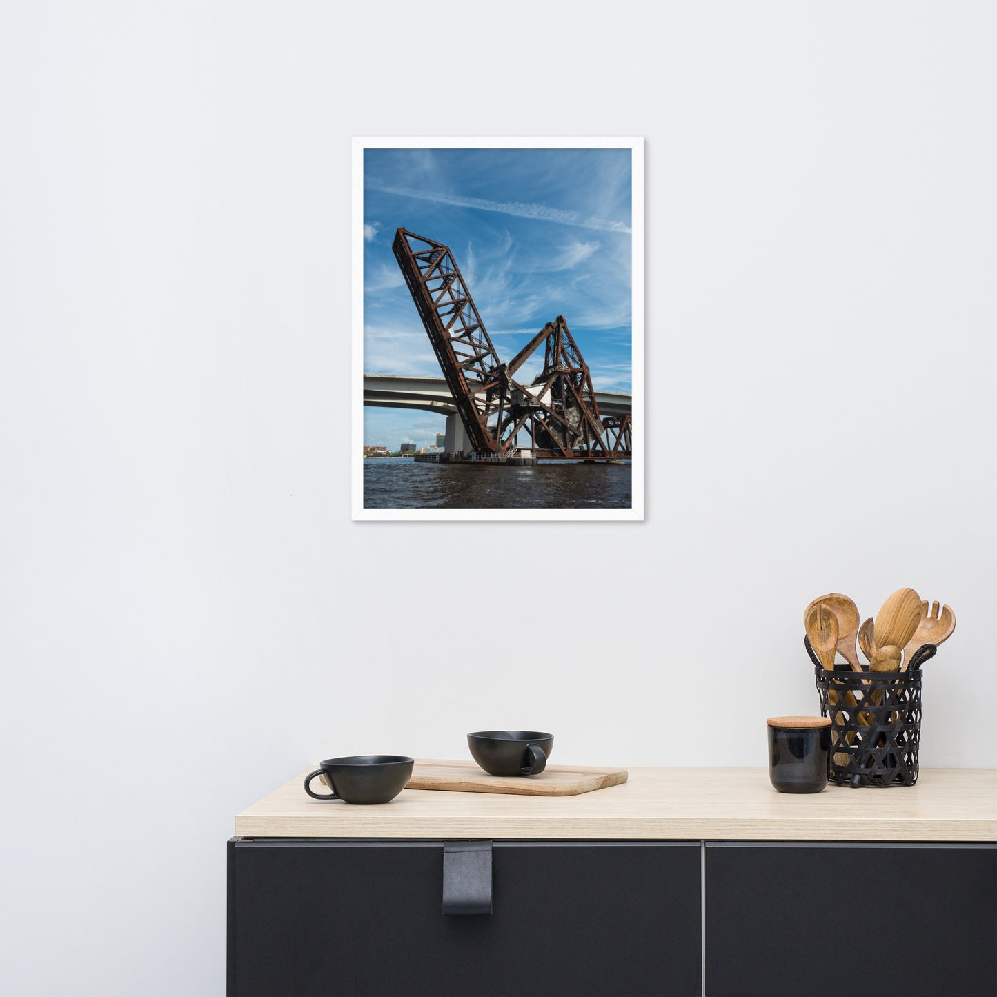 Train Drawbridge Jacksonville 3 Color Urban Landscape Framed Wall Art Print
