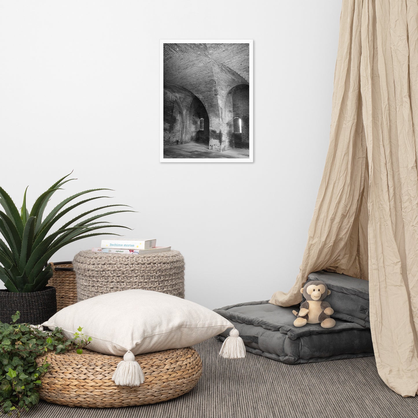 Fort Clinch Bunker Room Black and White Architecture Photograph Framed Wall Art Print