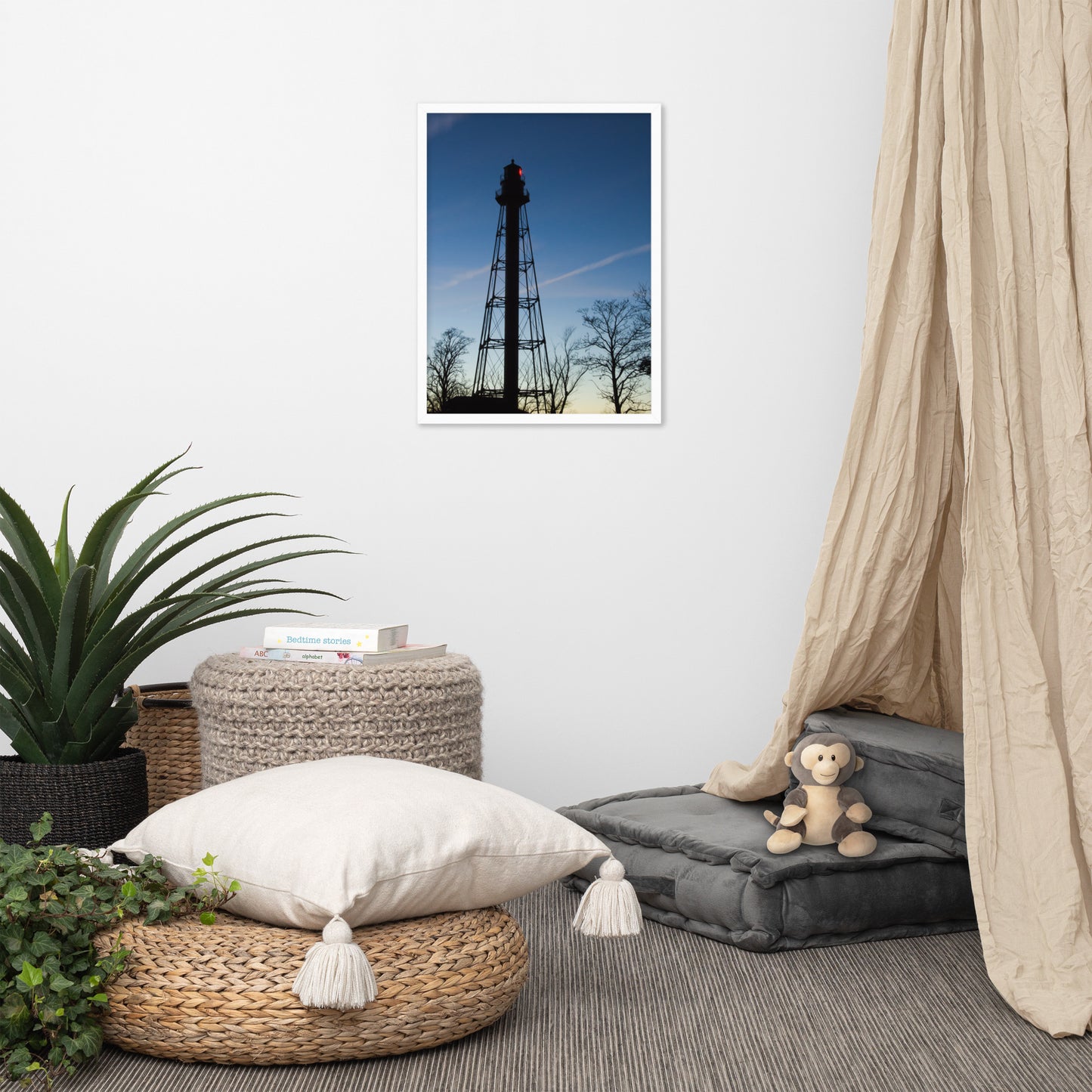 Reedy Point Rear Lighthouse Silhouette Urban Landscape Photo Framed Wall Art Print