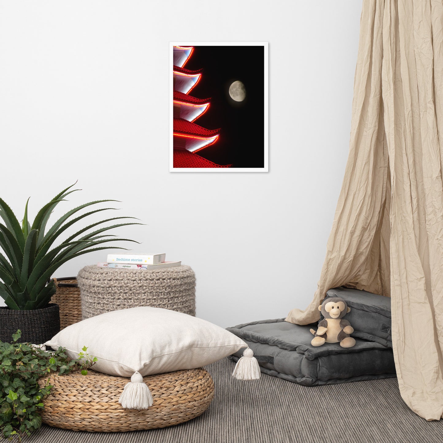 Moon Over Pagoda 1 Urban Photo Framed Wall Art Print