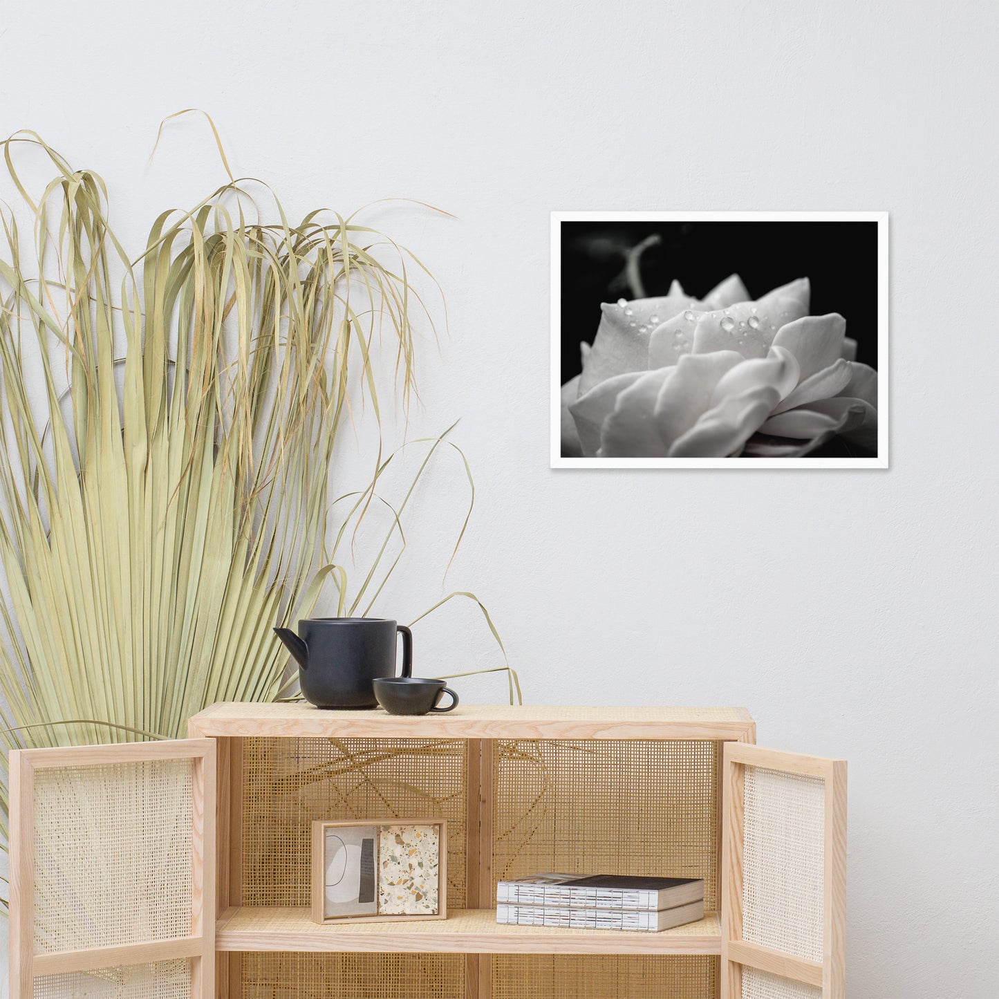 Delicate Rose Black and White Floral Nature Photo Framed Wall Art Print