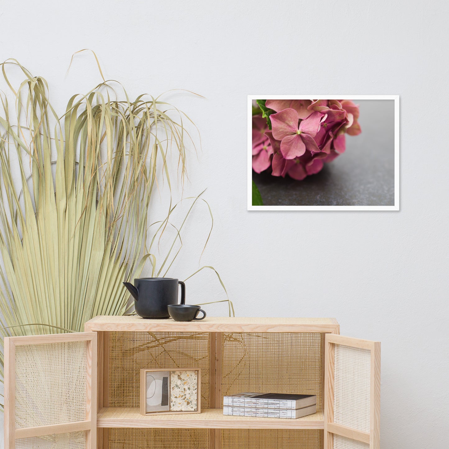Close-Up Hydrangea on Slate Floral Nature Photo Framed Wall Art Print