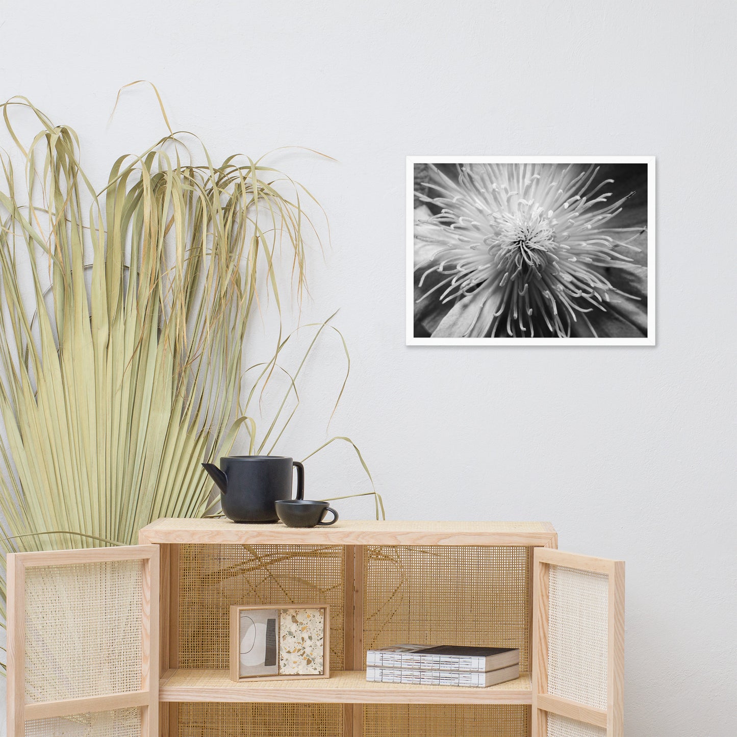 Center of Clematis Black and White Floral Nature Photo Framed Wall Art Print