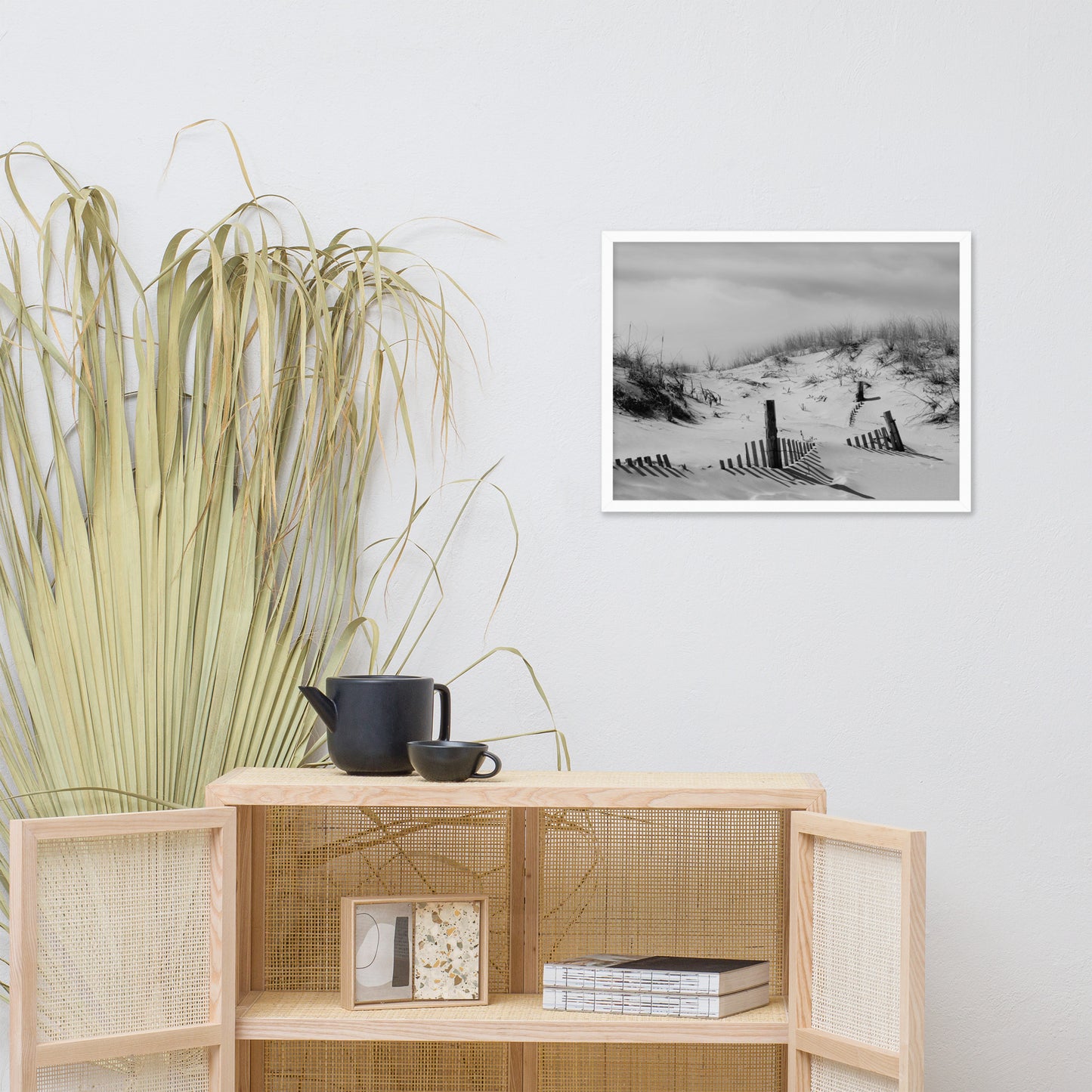 Buried Fences Black & White Coastal Landscape Framed Photo Paper Wall Art Prints