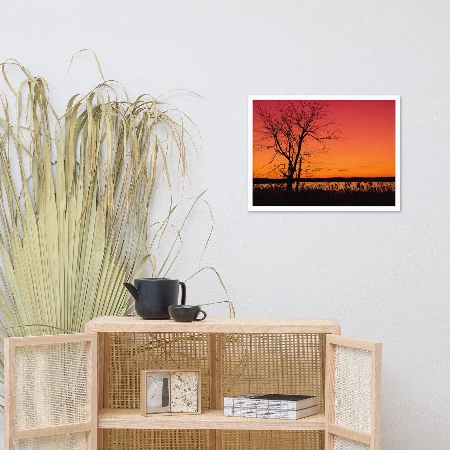 Burning Skies Rural Landscape Framed Photo Paper Wall Art Print
