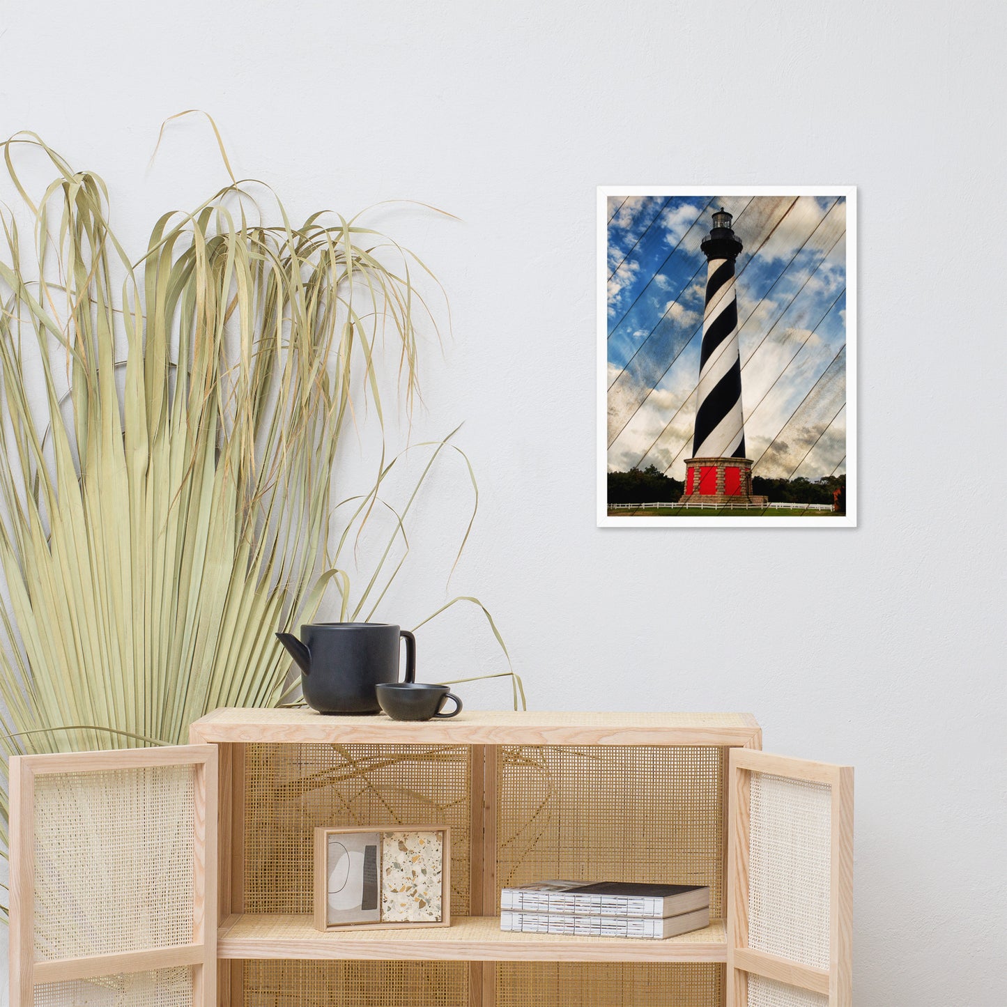 Cape Hatteras Lighthouse Landscape Photo Faux Wood Framed Photo Paper Wall Art Prints