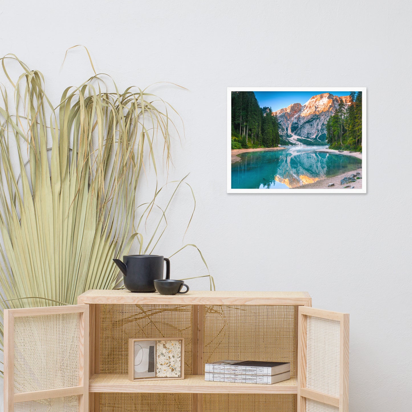 Farmhouse Dining Wall Decor: Misty Lake and Snow - cap Mountain Reflections - Rural / Country Style / Rustic / Landscape / Nature Photograph Framed Wall Art Print - Artwork - Wall Decor
