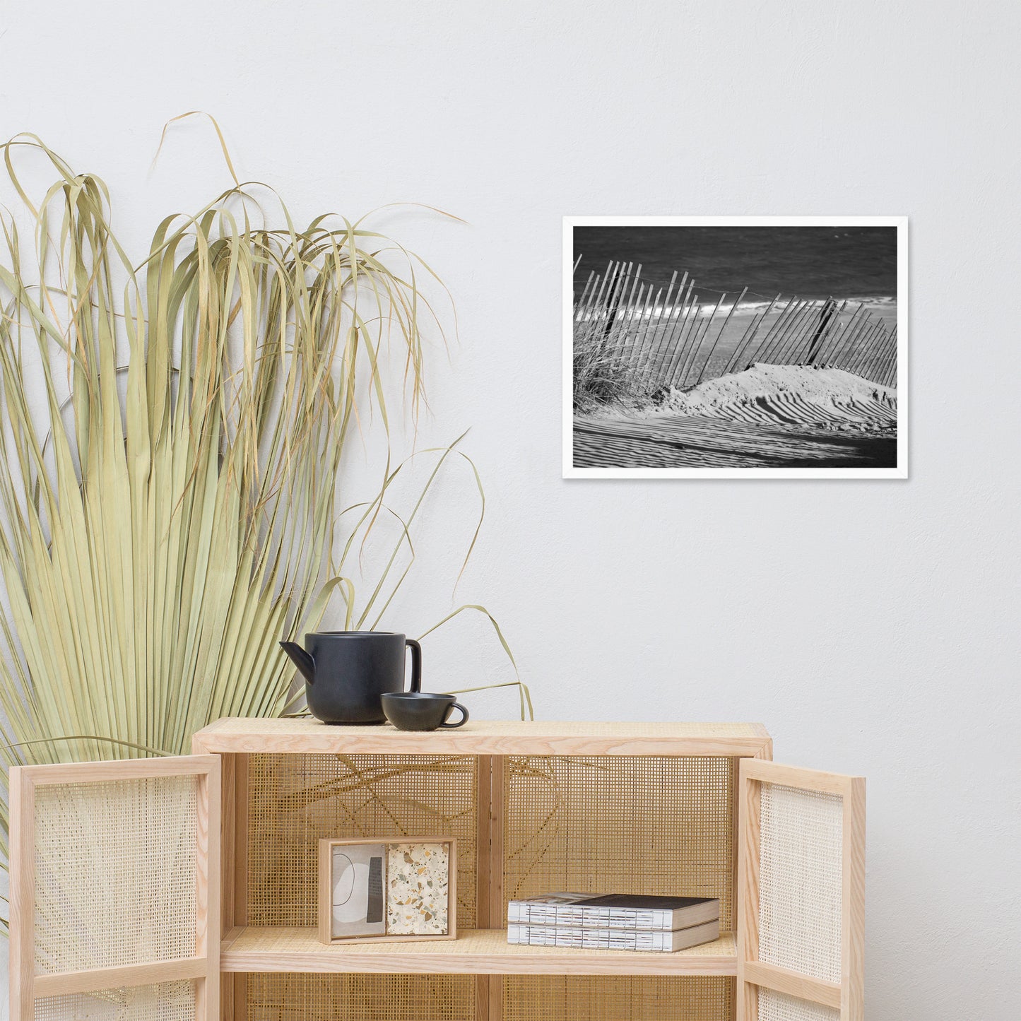 Sandy Beach Fence at the Shore Landscape Framed Photo Paper Wall Art Prints