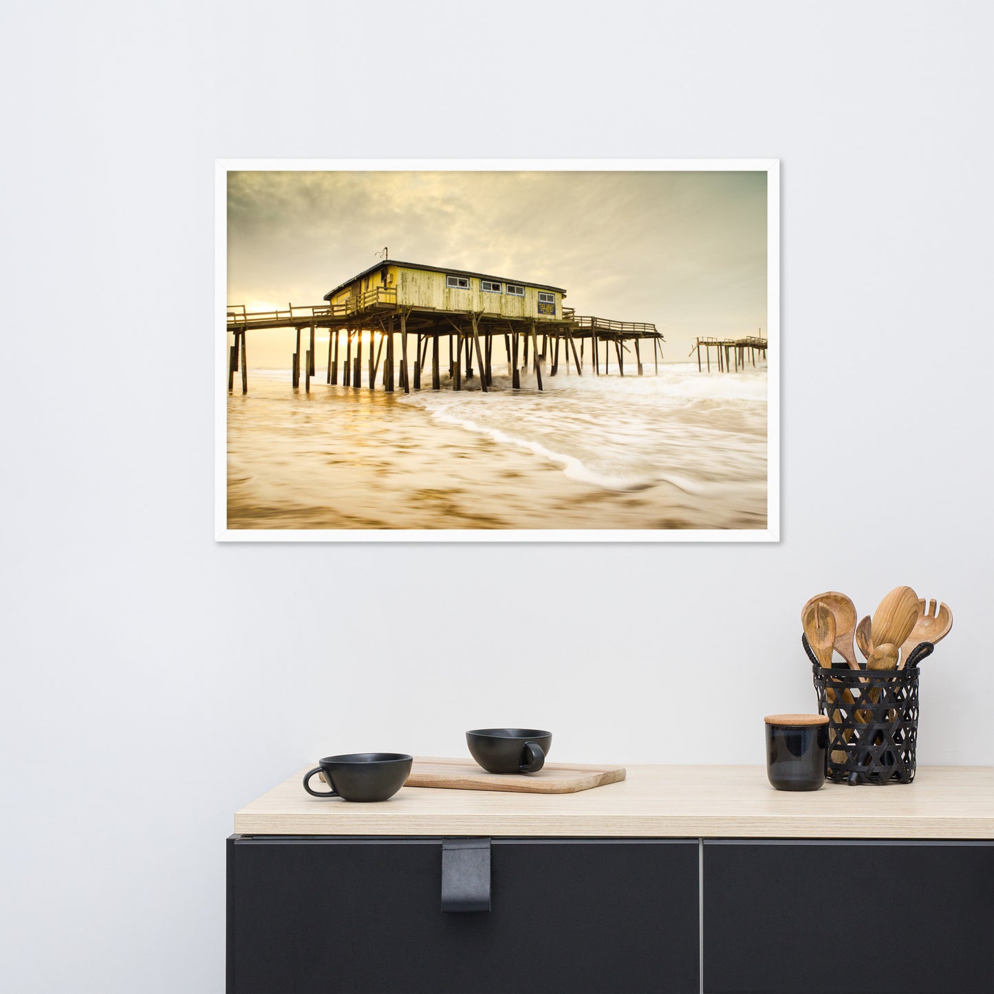 Abandoned Frisco Fishing Pier Coastal Landscape Photo Framed Wall Art Prints