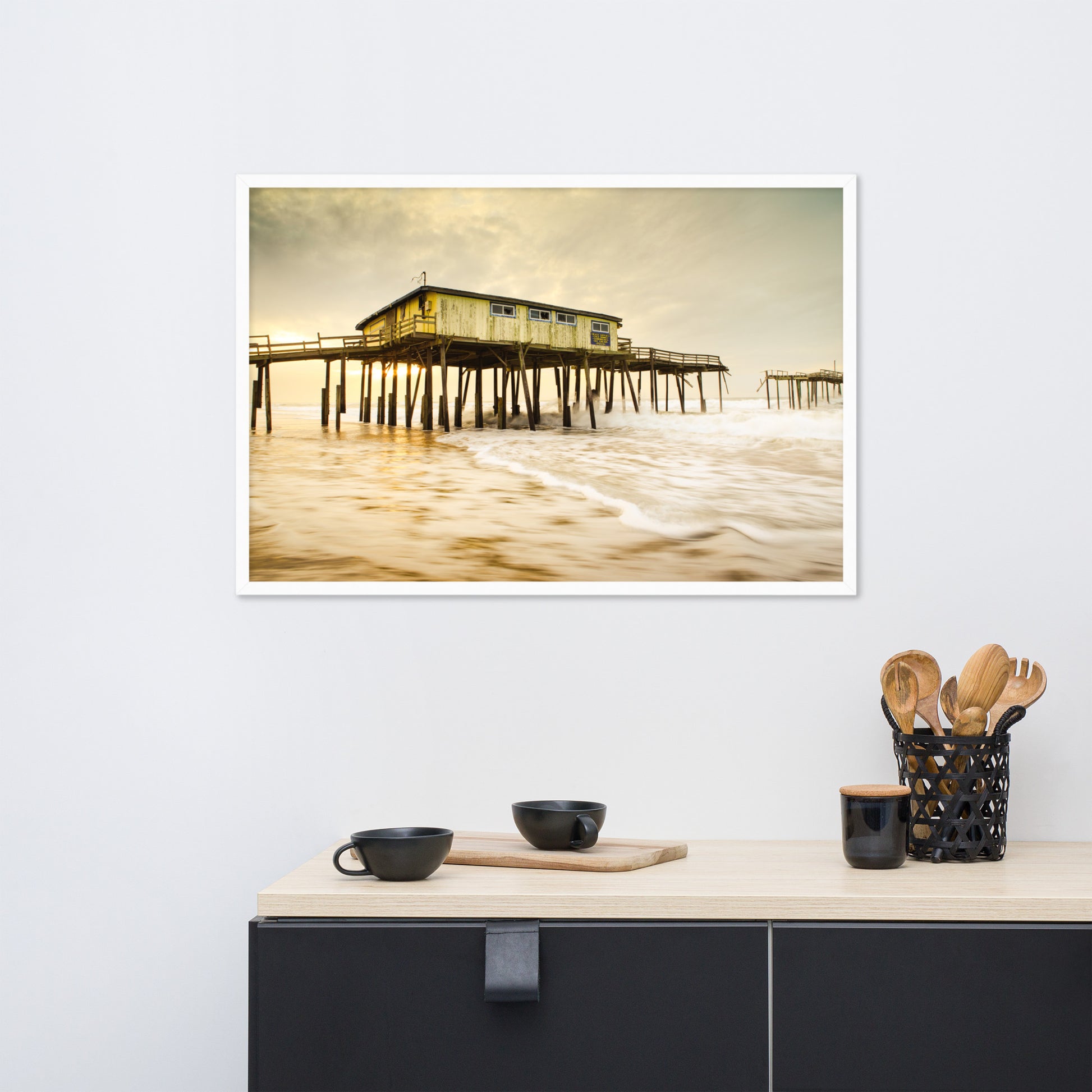 Abandoned Frisco Fishing Pier Coastal Landscape Photo Framed Wall Art Prints
