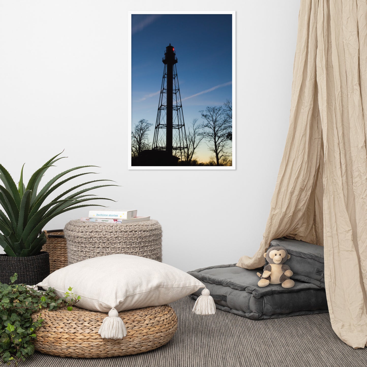 Reedy Point Rear Lighthouse Silhouette Urban Landscape Photo Framed Wall Art Print