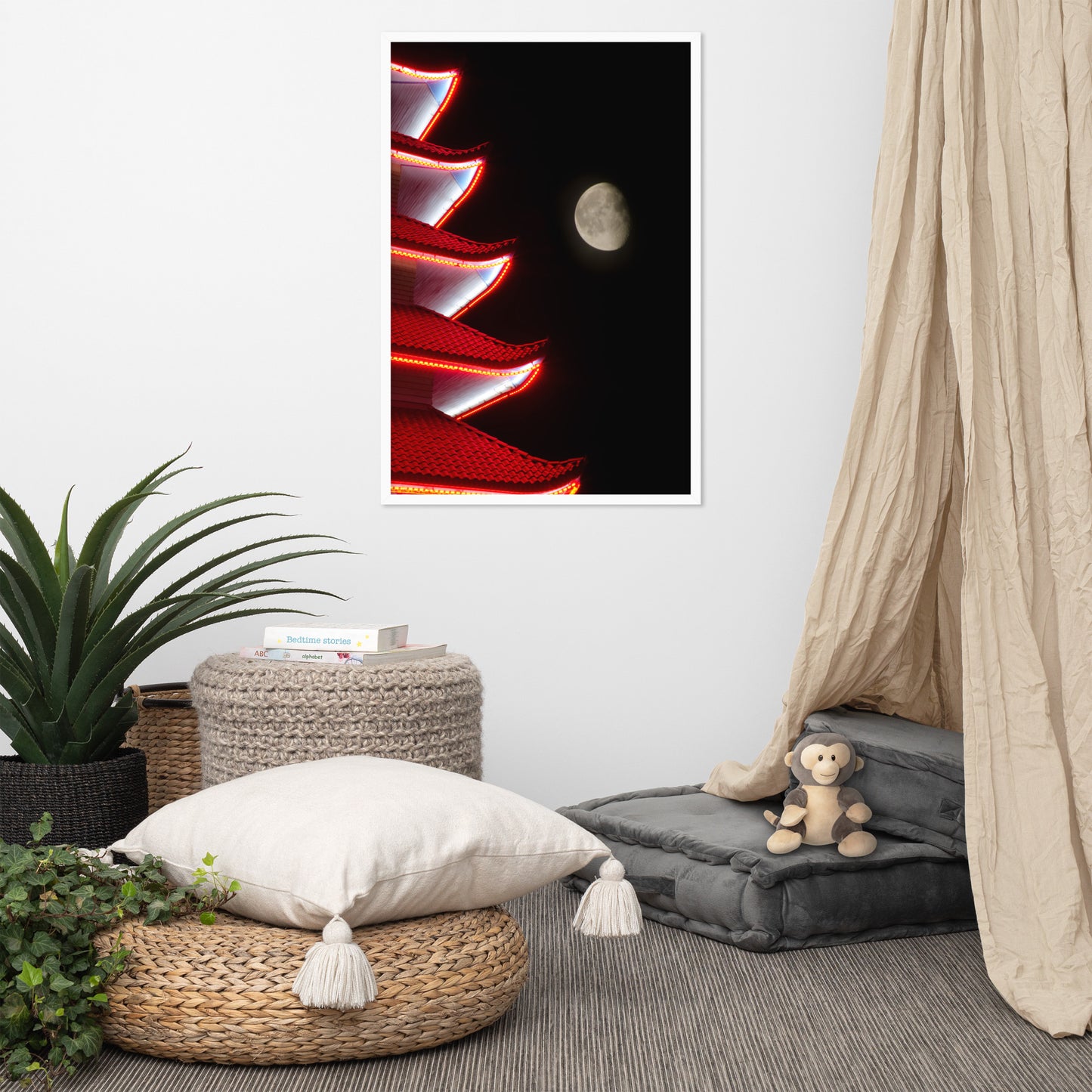 Moon Over Pagoda 1 Urban Photo Framed Wall Art Print