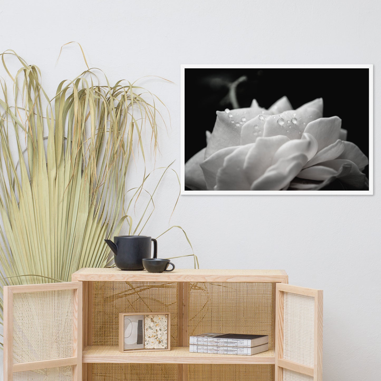 Delicate Rose Black and White Floral Nature Photo Framed Wall Art Print