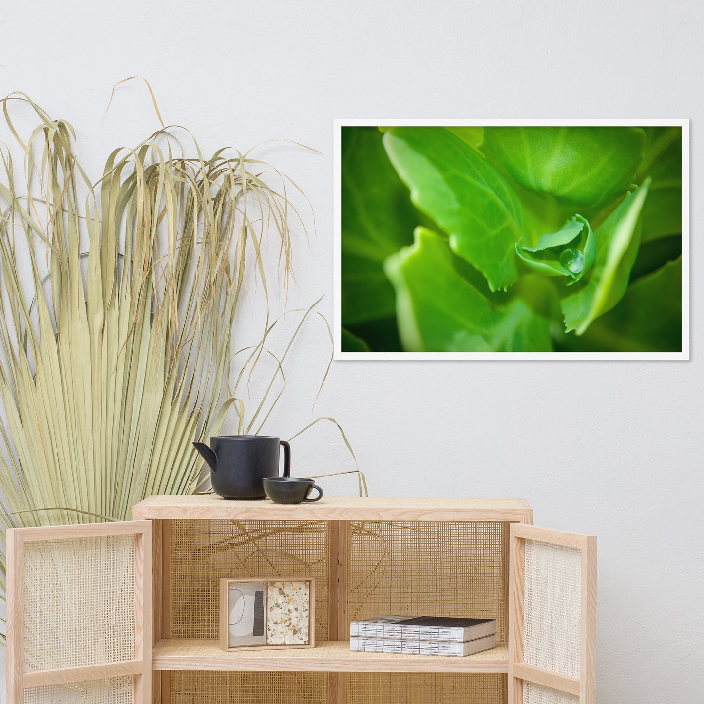 Cupped Droplet Botanical Nature Photo Framed Wall Art Print