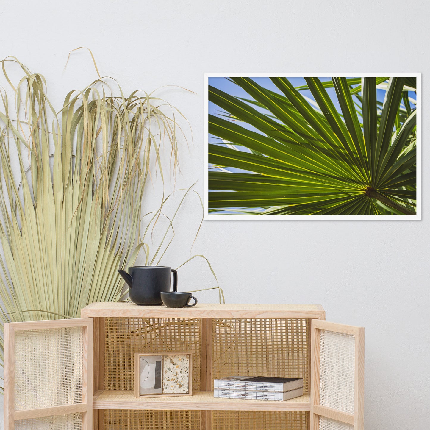 Colorized Wide Palm Leaves Botanical Nature Photo Framed Wall Art Print