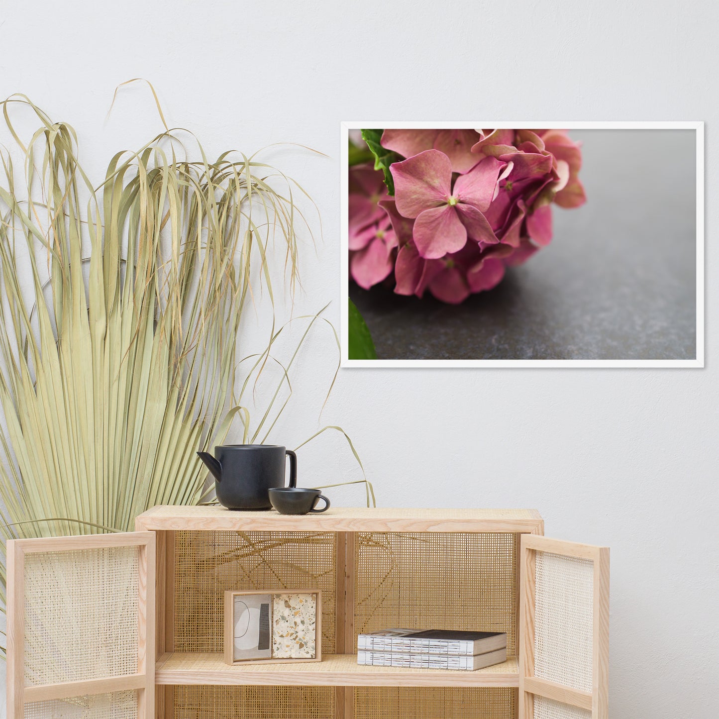 Close-Up Hydrangea on Slate Floral Nature Photo Framed Wall Art Print