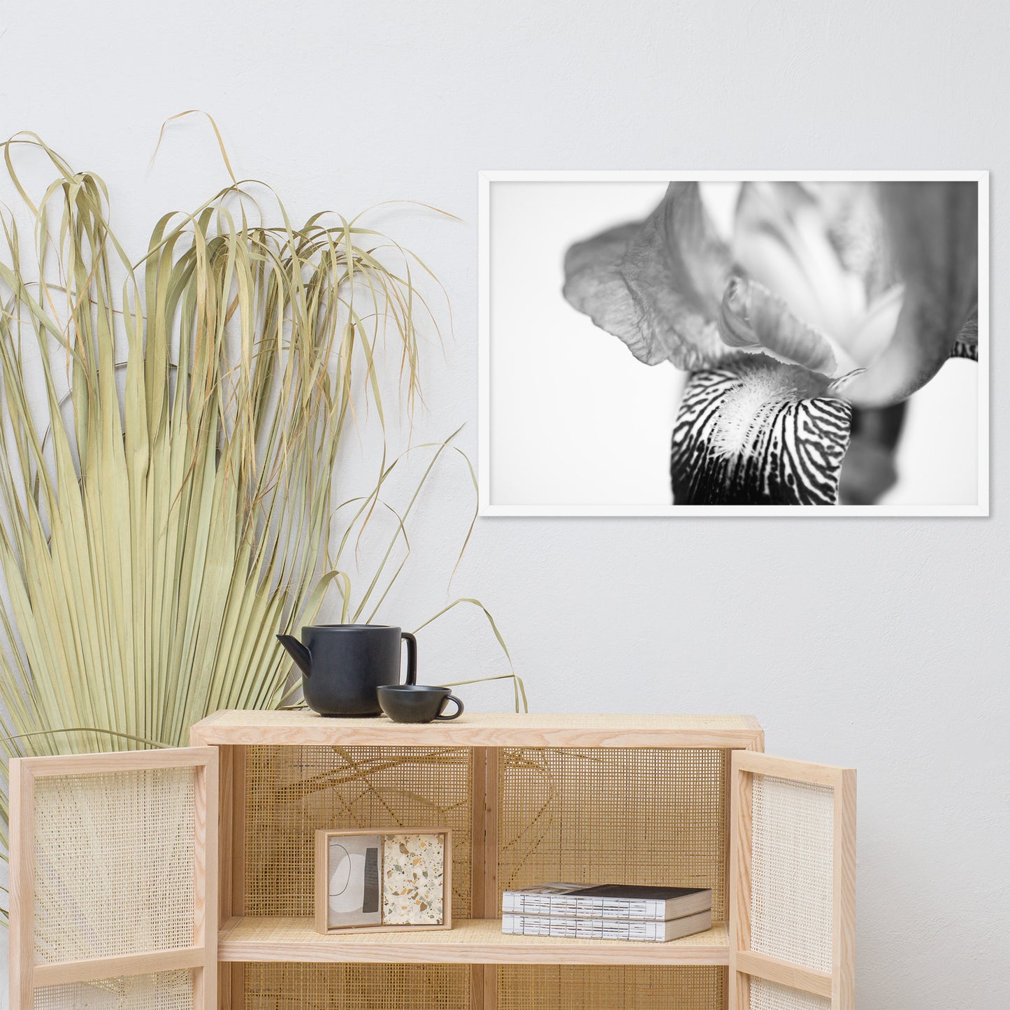 Bold Iris on White Black and White Floral Nature Photo Framed Wall Art Print