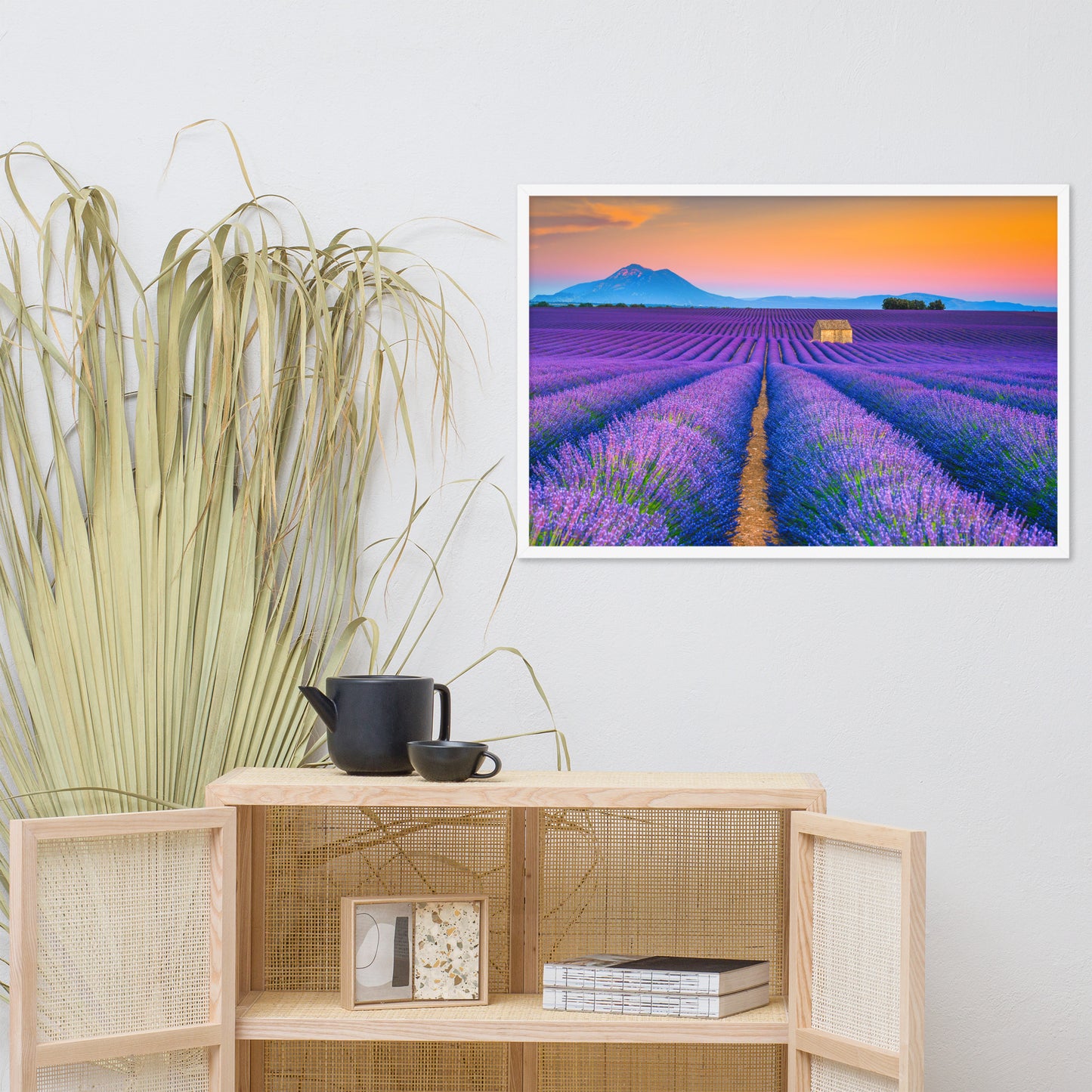 Blooming Lavender Field and Sunset Floral Landscape Framed Photo Wall Art Prints