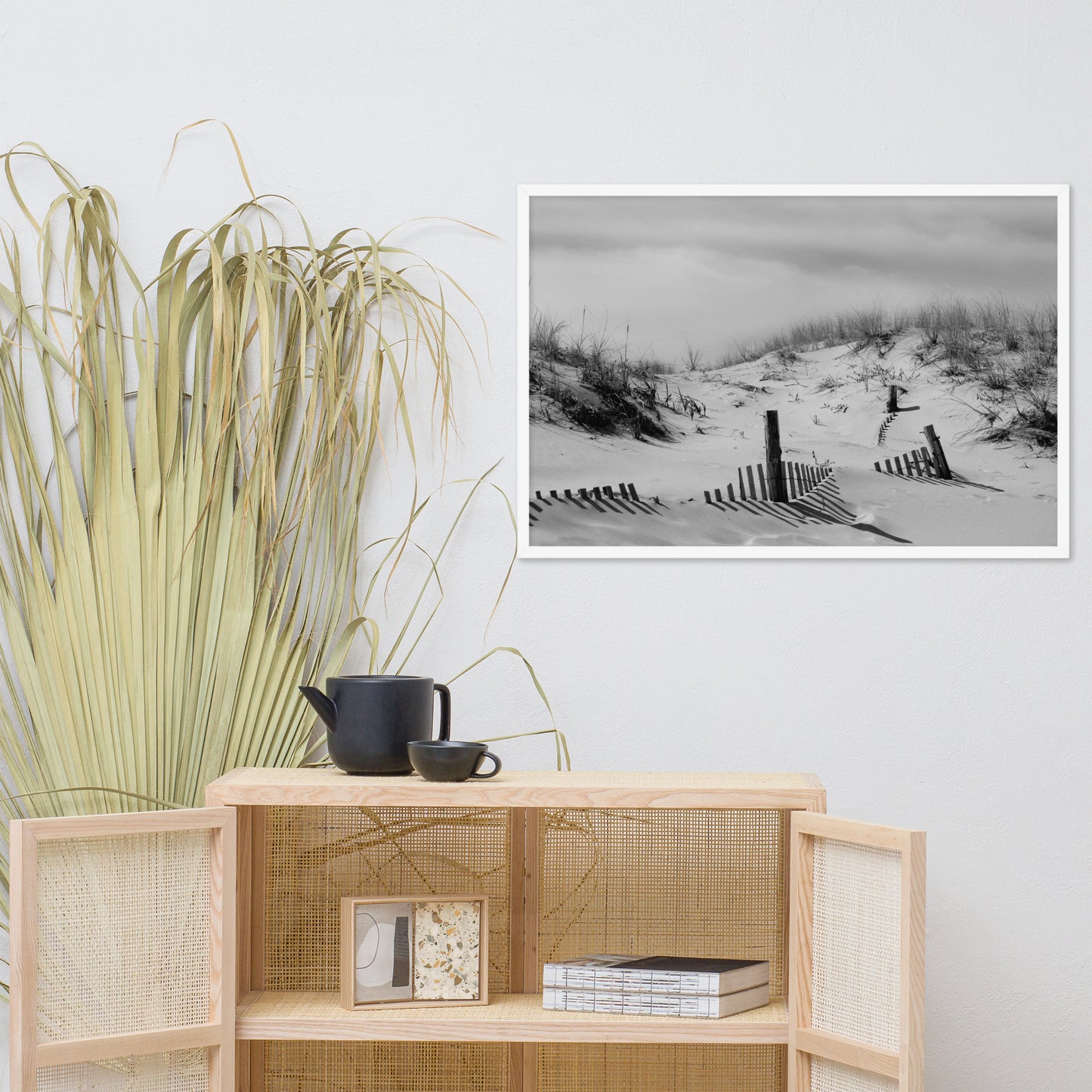 Buried Fences Black & White Coastal Landscape Framed Photo Paper Wall Art Prints
