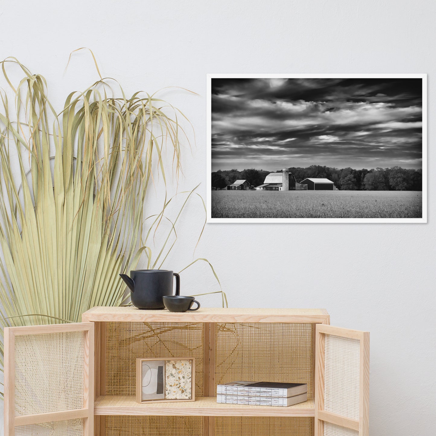 Barn in Field Black and White Framed Photo Paper Wall Art Prints