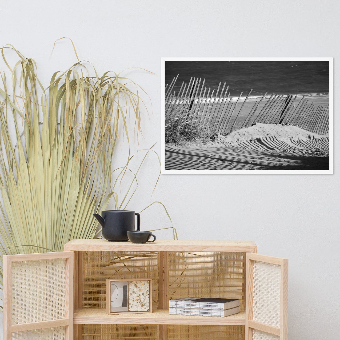 Sandy Beach Fence at the Shore Landscape Framed Photo Paper Wall Art Prints