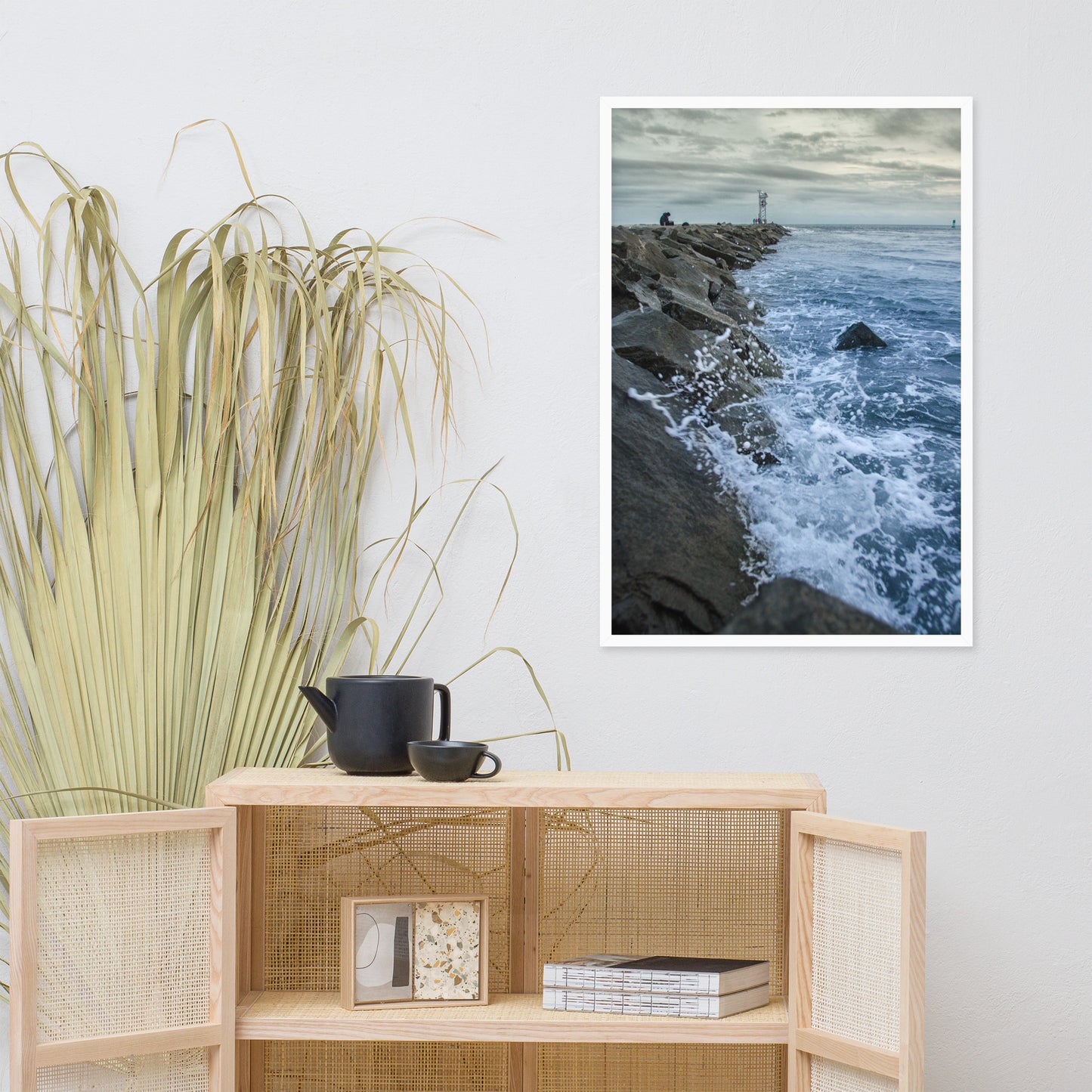Splashing on the Jetty Coastal Landscape Framed Photo Paper Wall Art Prints