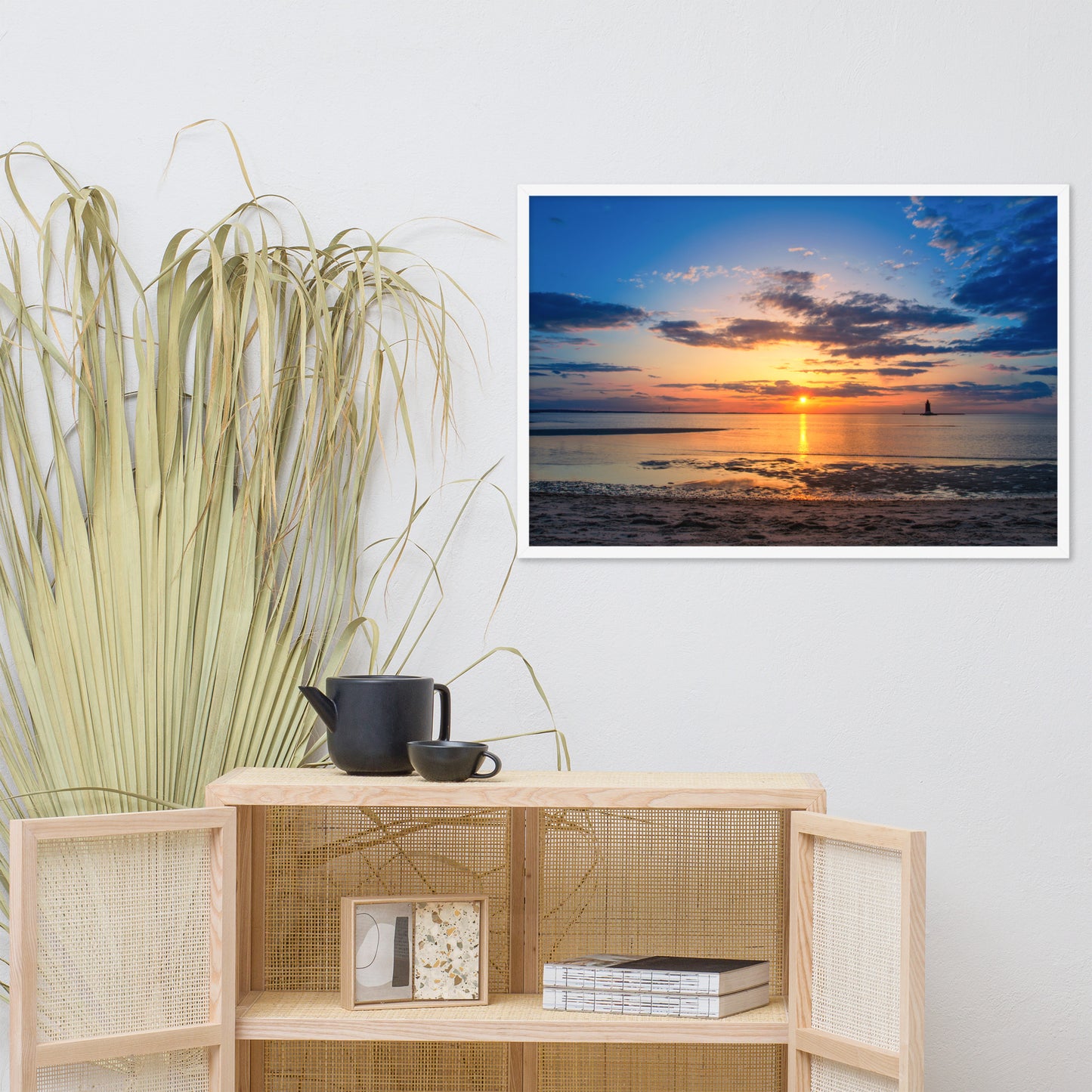 Sunset at Breakwater Lighthouse Landscape Framed Photo Paper Wall Art Prints