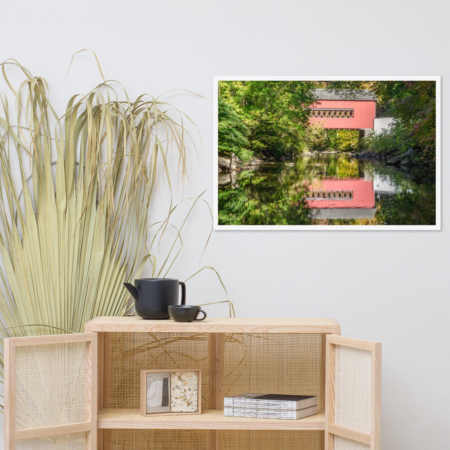 The Reflections of Wooddale Covered Bridge Framed Photo Paper Wall Art Prints