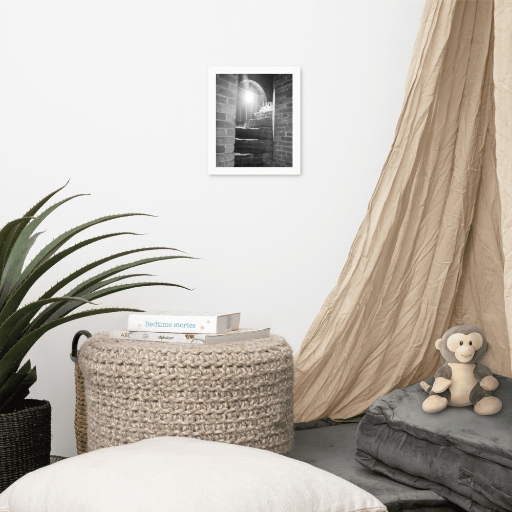 Urban Modern Wall Decor: Fort Clinch Stairway Black and White Photo Framed Wall Art Print