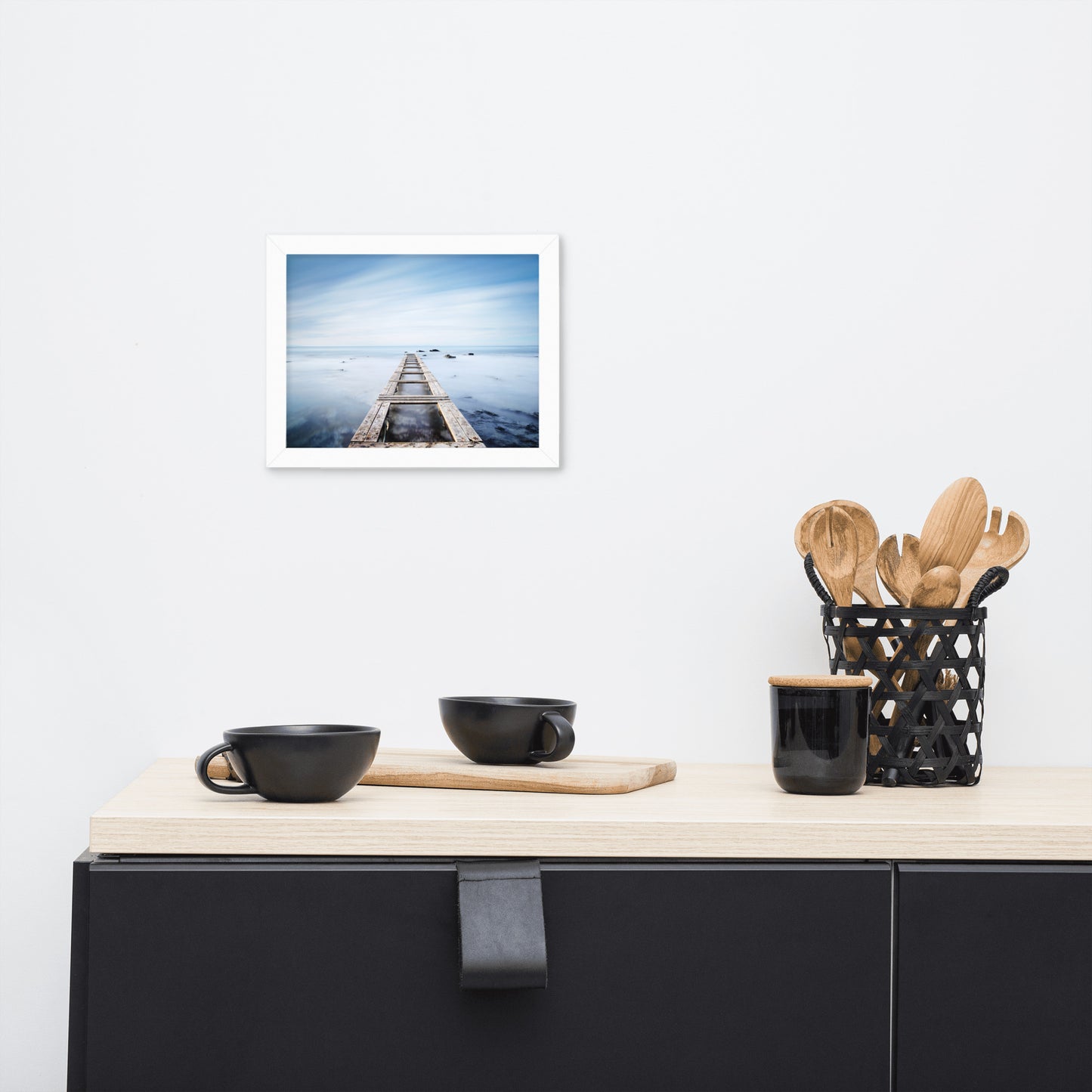 Moody Ocean and Sky Wooden Pier Framed Wall Art Prints