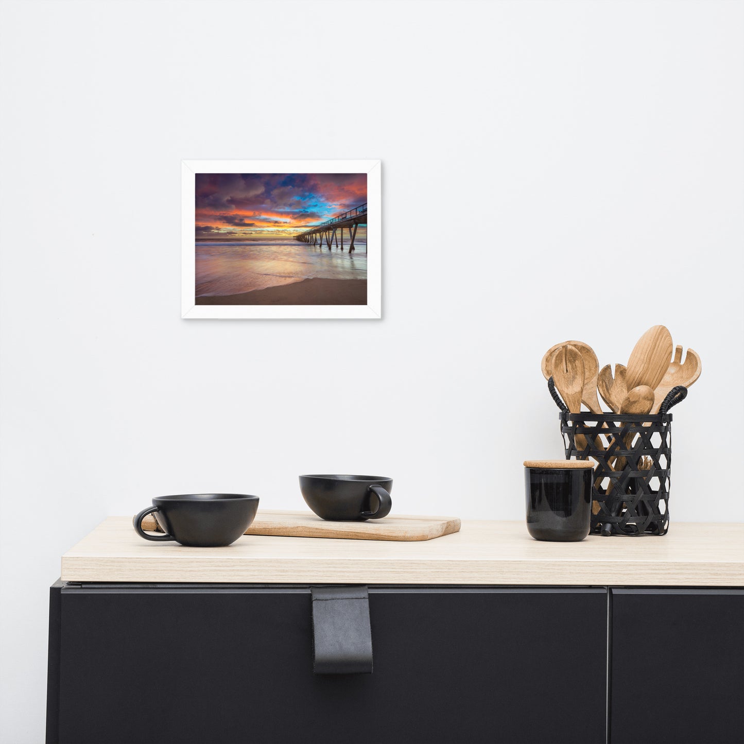 Dreamy Pier at Sunset Framed Wall Art Print