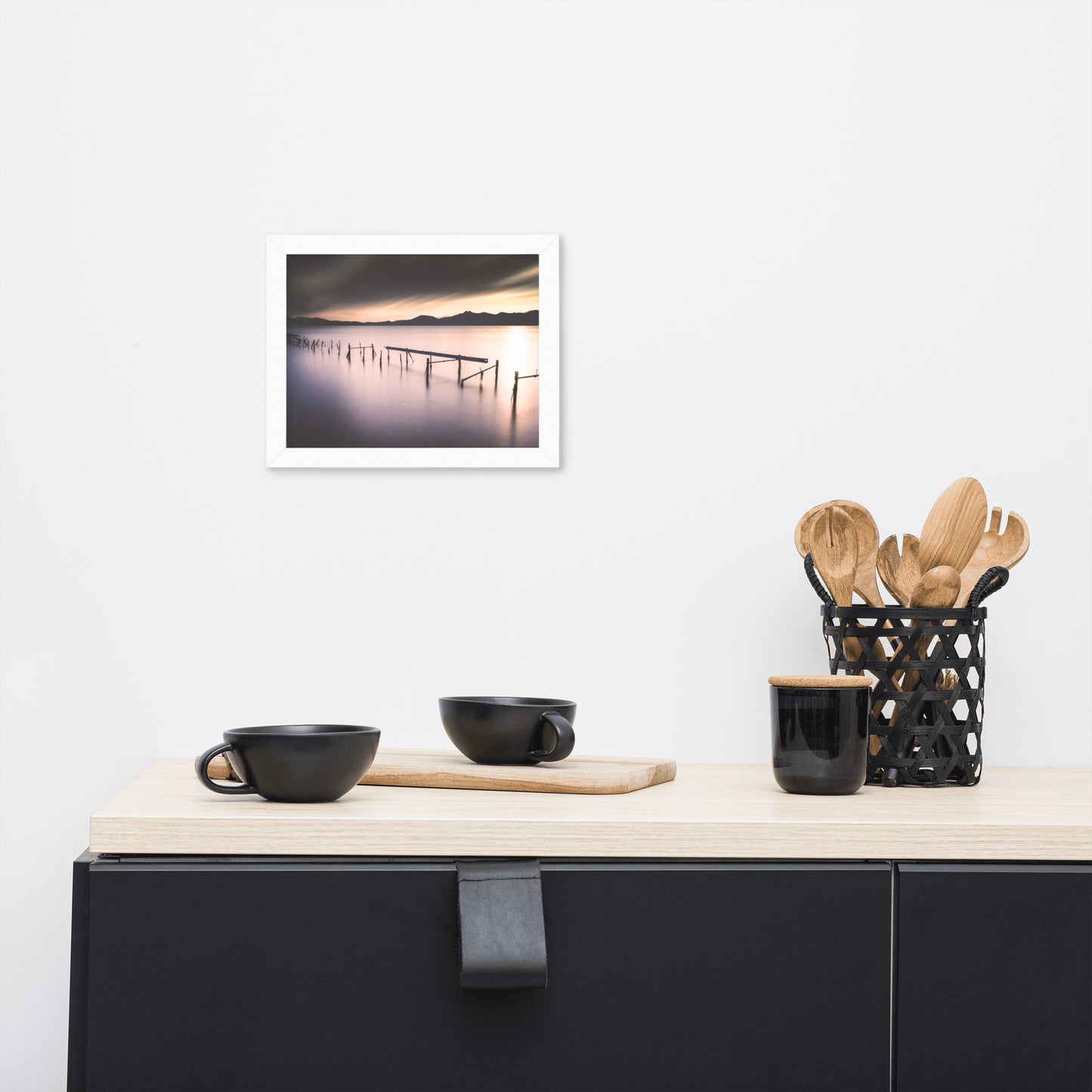 Moody Ruined Pier and Mountain Range Framed Wall Art Prints