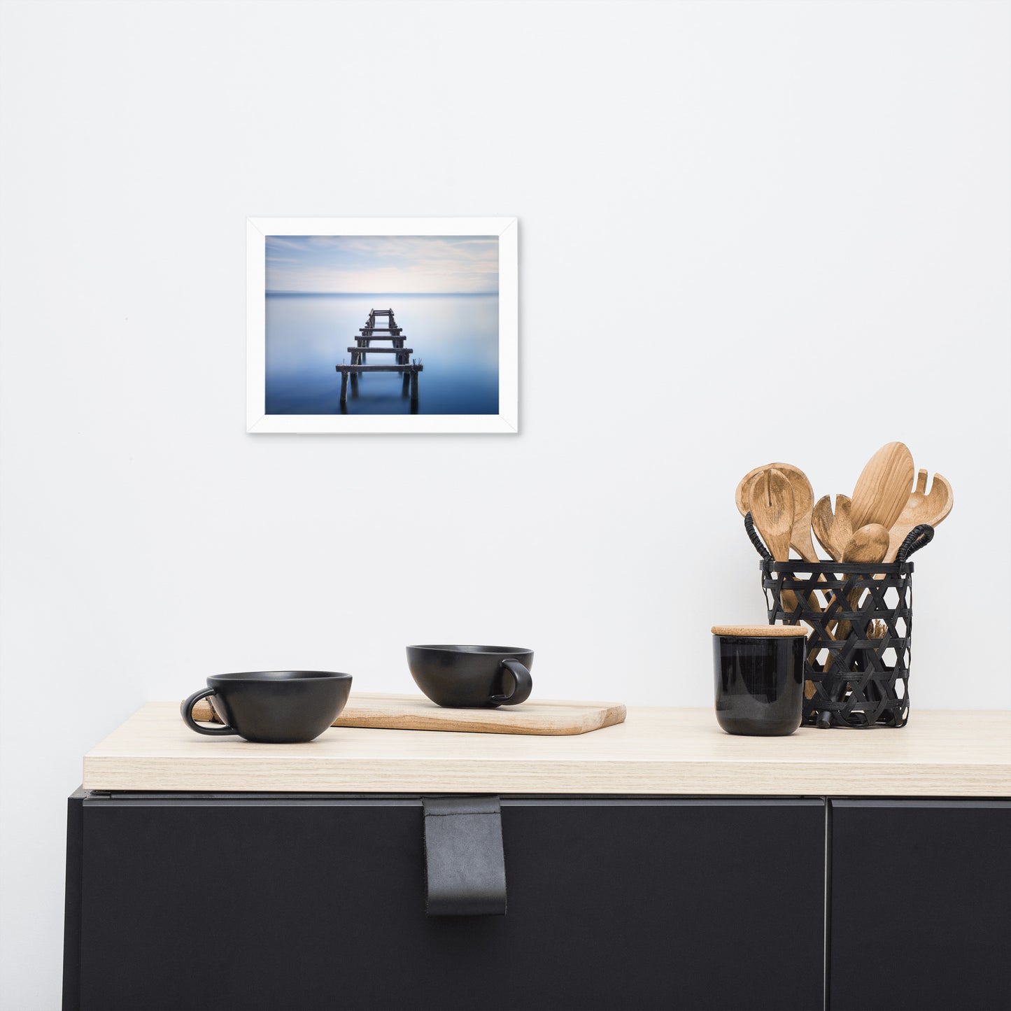 Soft Blue Lake and Abandoned Pier Landscape Photo Framed Wall Art Prints