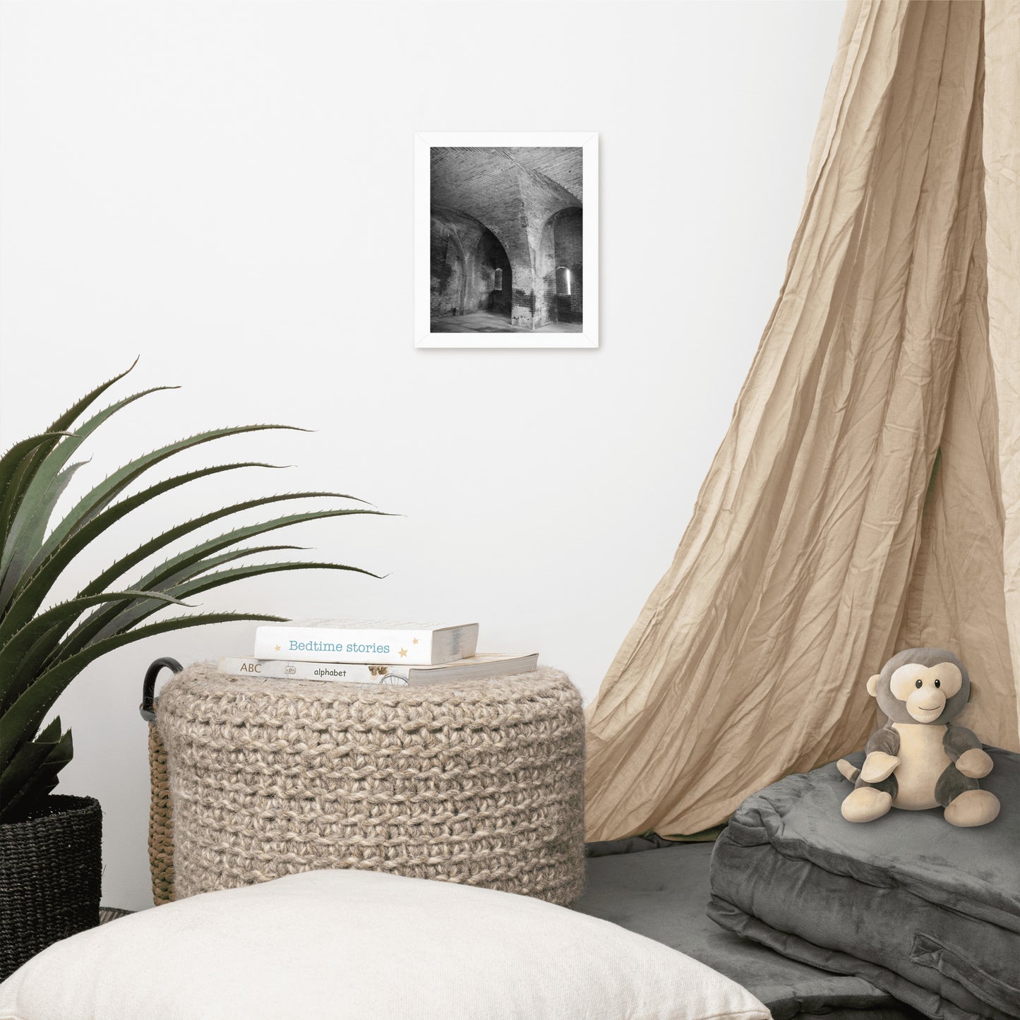 Fort Clinch Bunker Room Black and White Architecture Photograph Framed Wall Art Print