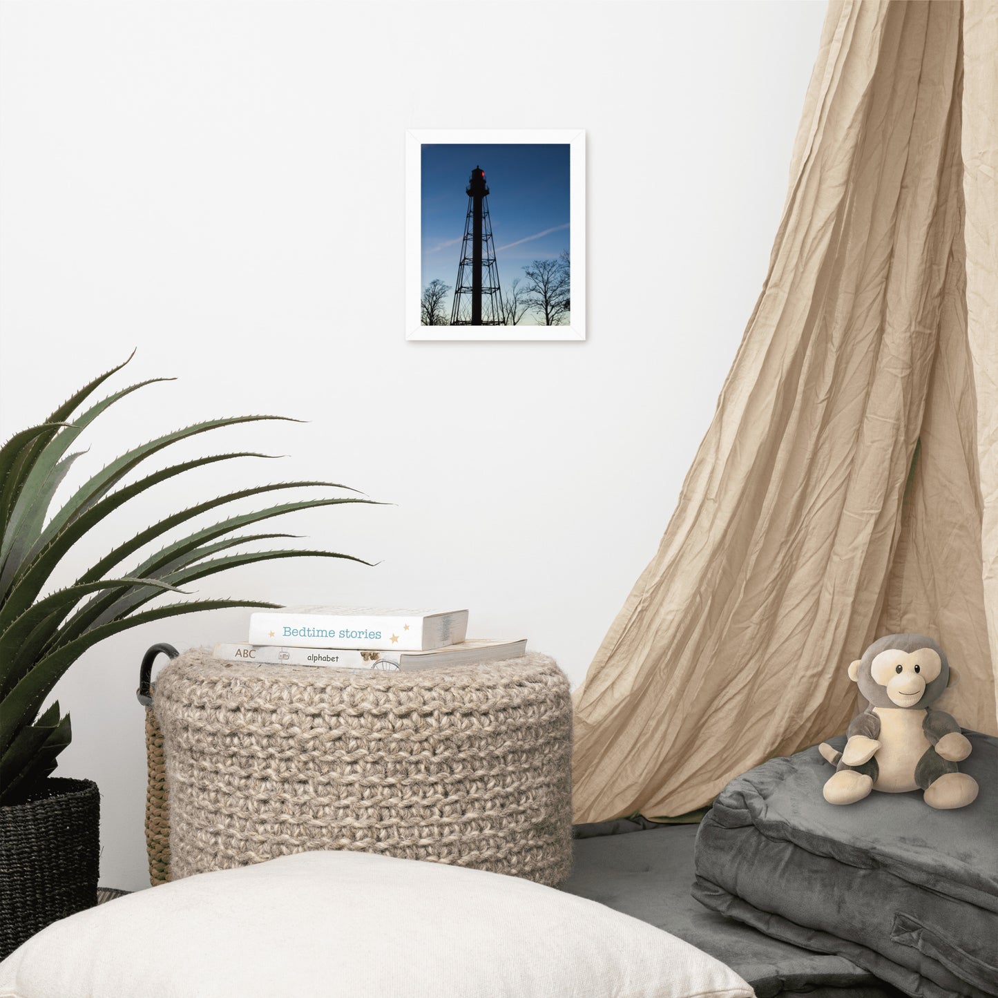 Reedy Point Rear Lighthouse Silhouette Urban Landscape Photo Framed Wall Art Print