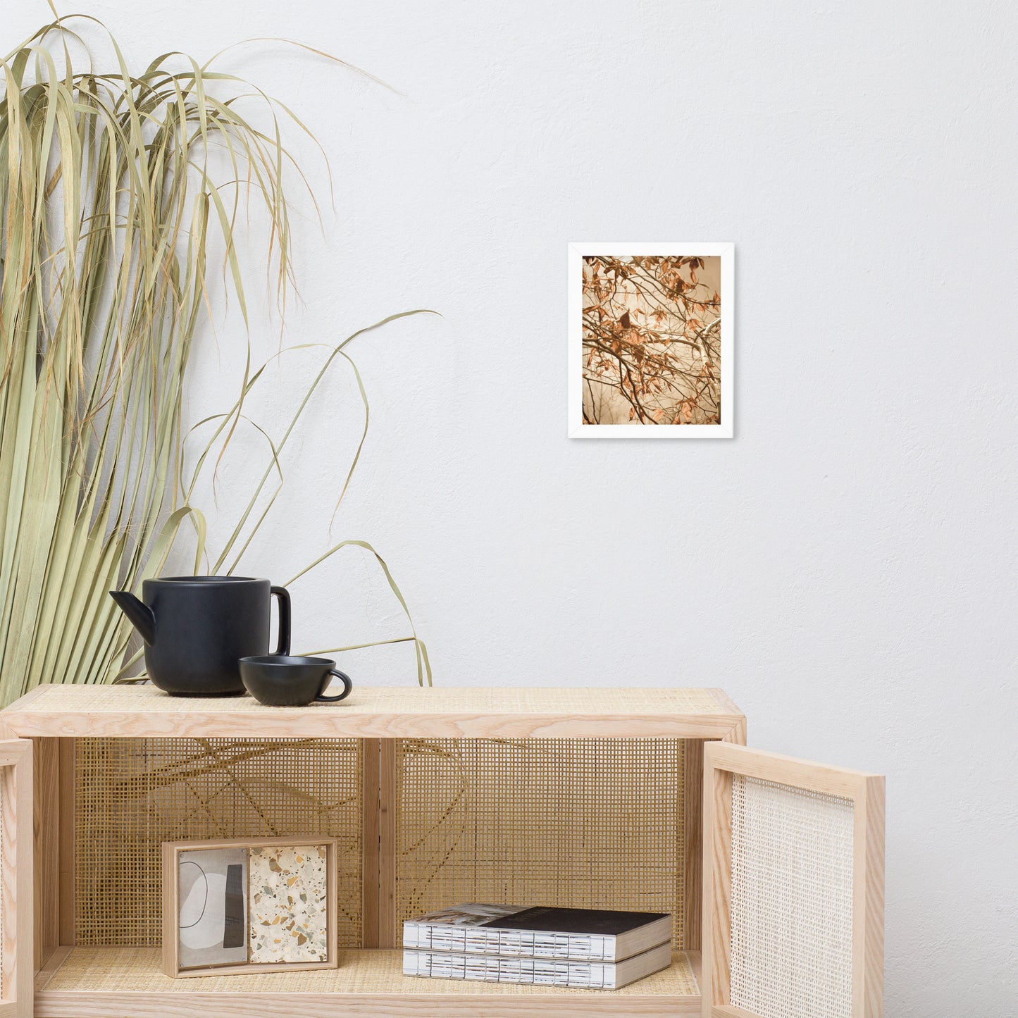 White Framed Pictures For Hallway: Aged Winter Leaves Botanical / Nature Photo Framed Wall Art Print - Artwork - Farmhouse Style Wall Decor