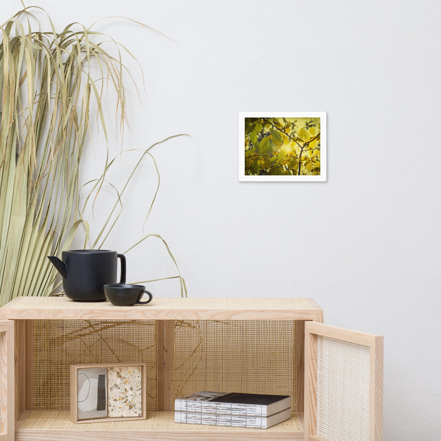 Wall Frames For Hall: Aged Golden Leaves Abstract / Country Farmhouse Style / Botanical / Nature Photo Framed Wall Art Print - Artwork - Home Decor