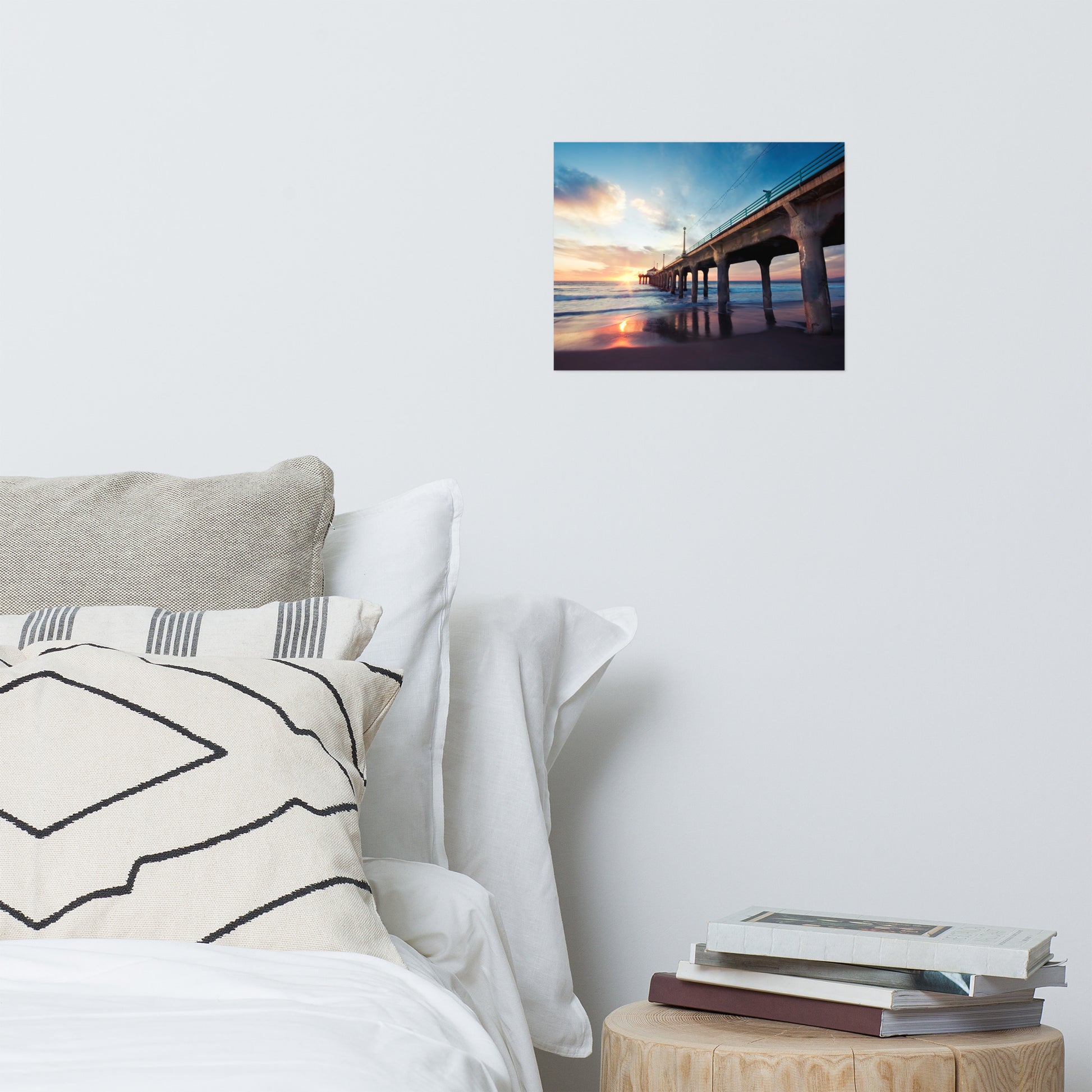 Tranquil Manhattan Beach Pier at Sunset Coastal Landscape Photo Loose Wall Art Prints