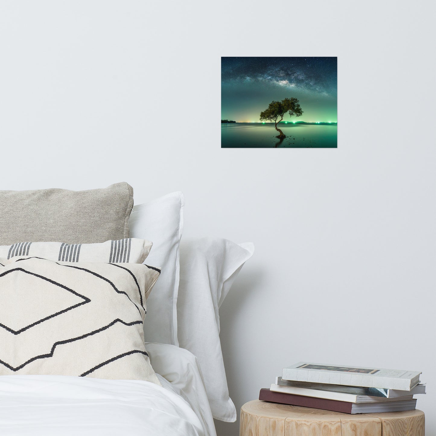 Glowing Milky Way Galaxy with Tree Landscape Photo Loose Wall Art Prints