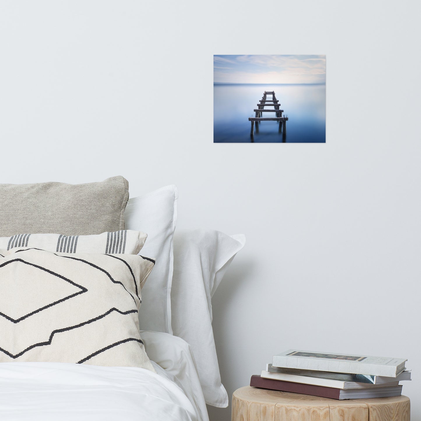 Soft Blue Lake and Abandoned Pier Landscape Photo Loose Wall Art Prints