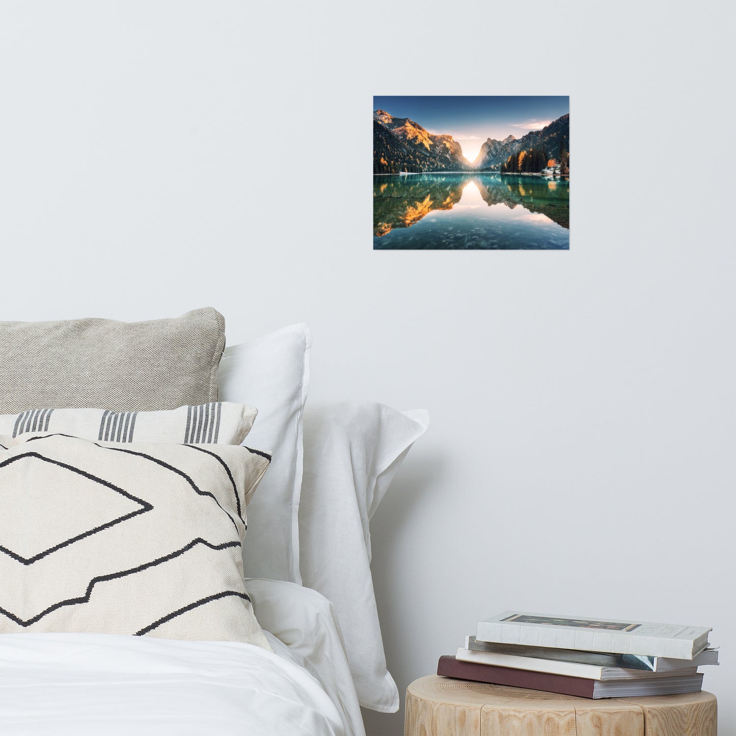 Sunrise Misty Mountain Lake Lively Color Effect Rustic Farmhouse Style Landscape Photo Loose Wall Art Prints