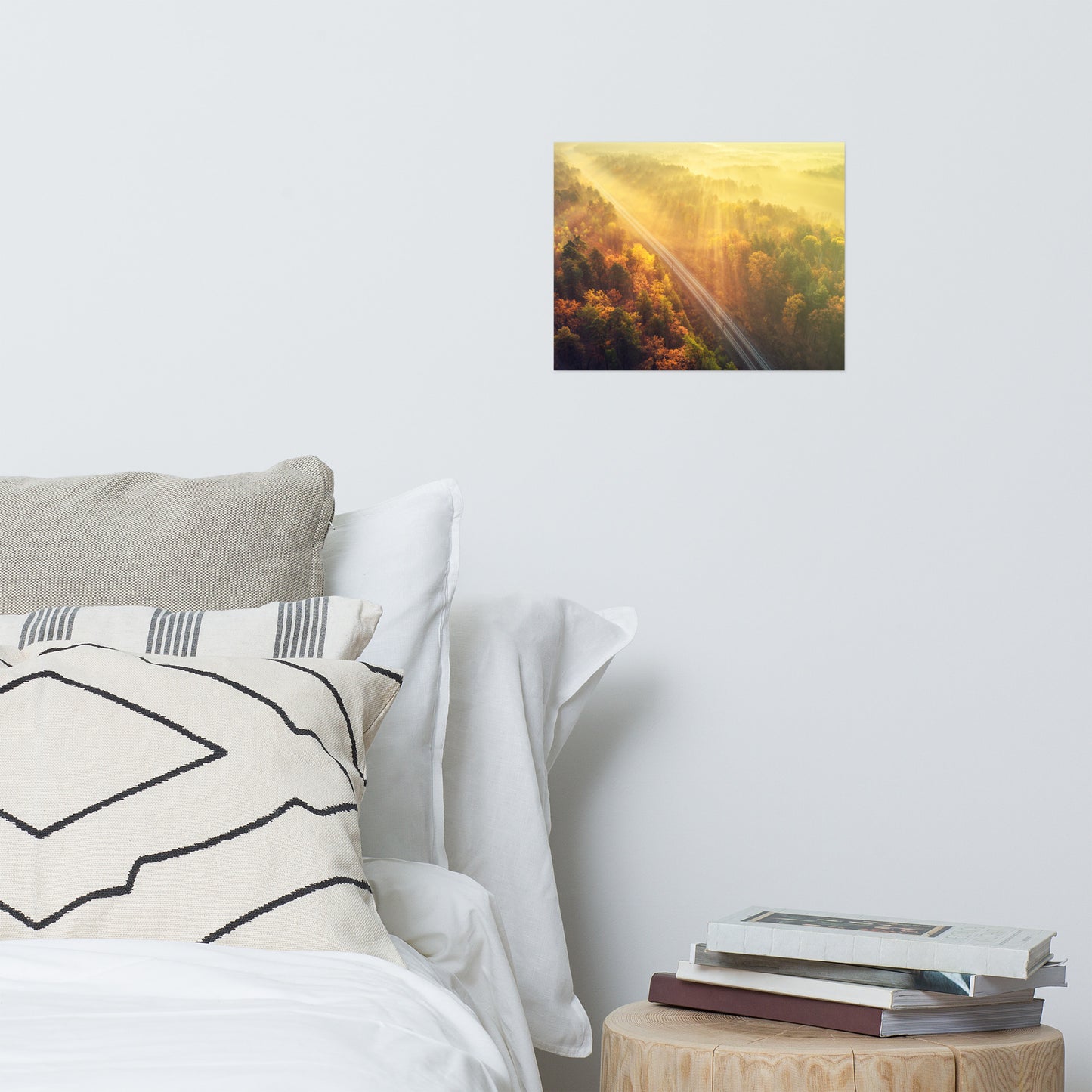 Sunrise Railroad Though Misty Forest With Golden Haze Effect Landscape Photo Loose Wall Art Prints