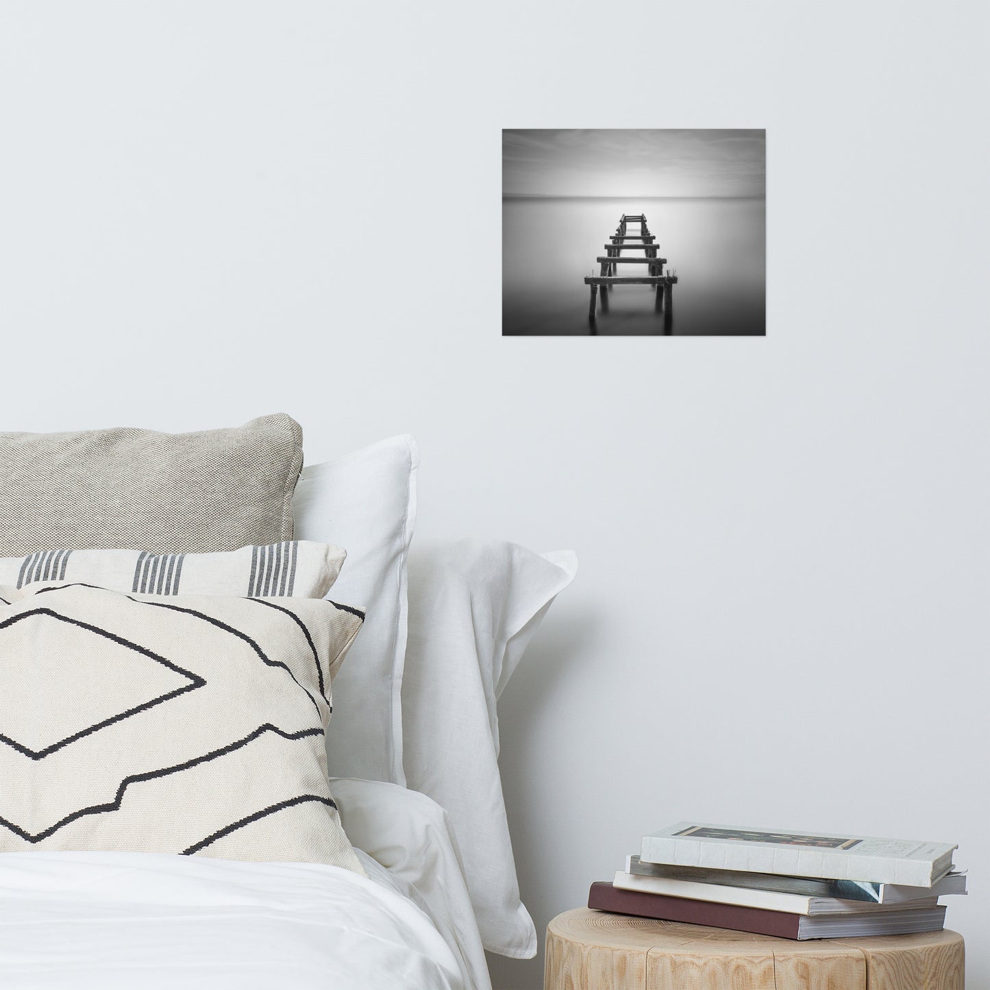 Soft Lake and Abandoned Pier Black and White Landscape Photo Loose Wall Art Prints