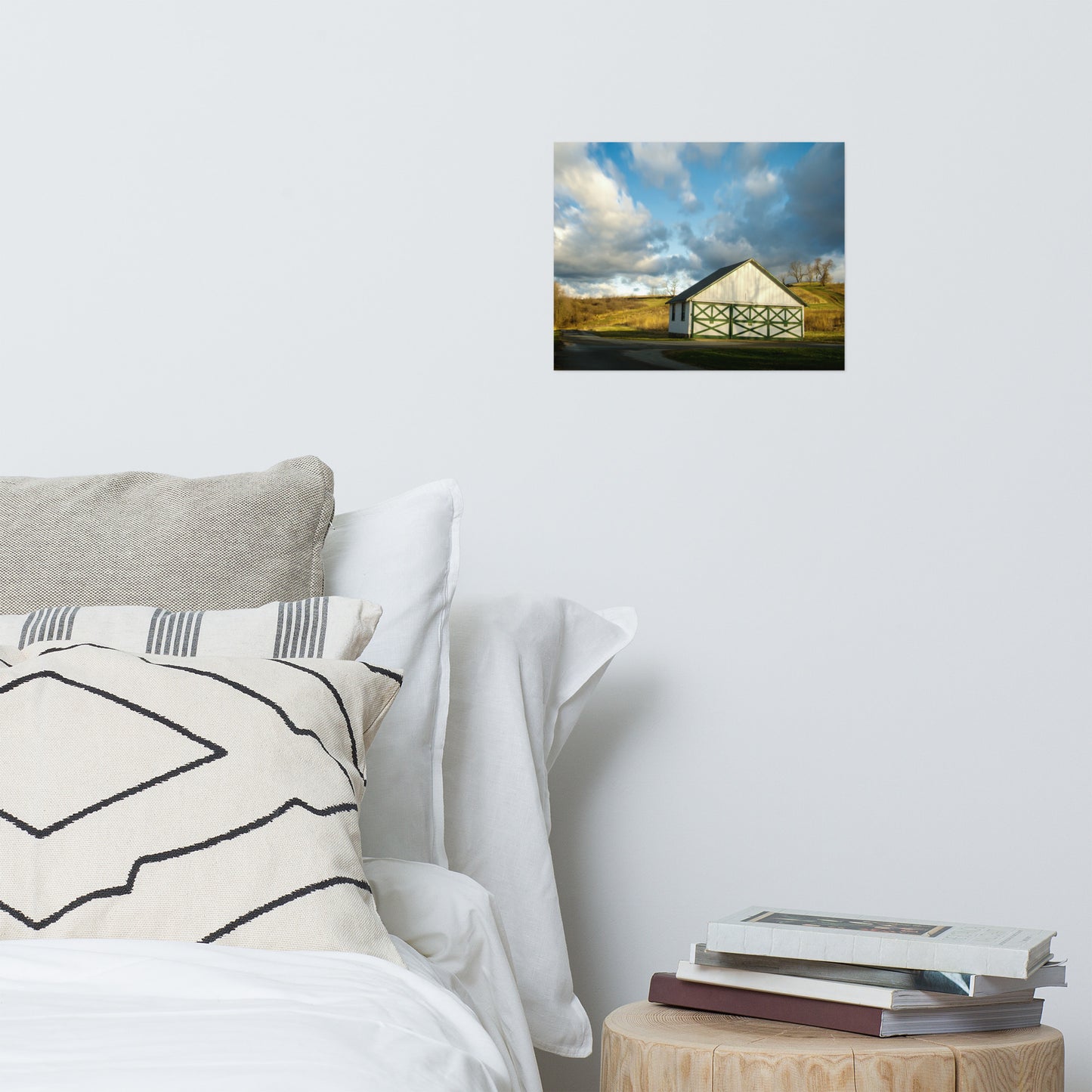Neutral Artwork For Bedroom: White and Green Barn in Meadow Rustic - Rural / Country Style Landscape / Nature Photograph Loose / Unframed / Frameable / Frameless Wall Art Print - Artwork
