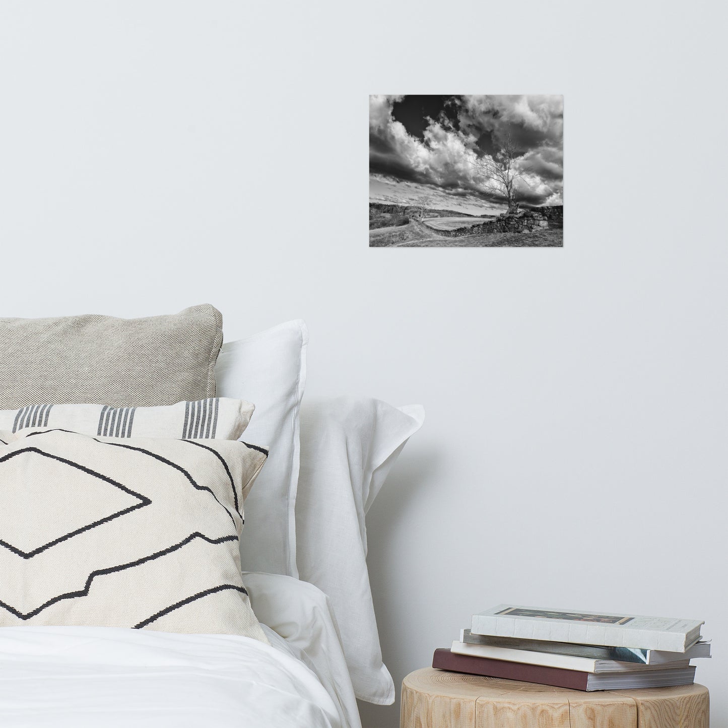 Dead Tree and Stone Wall Black and White Rustic Landscape Photo Loose Wall Art Prints