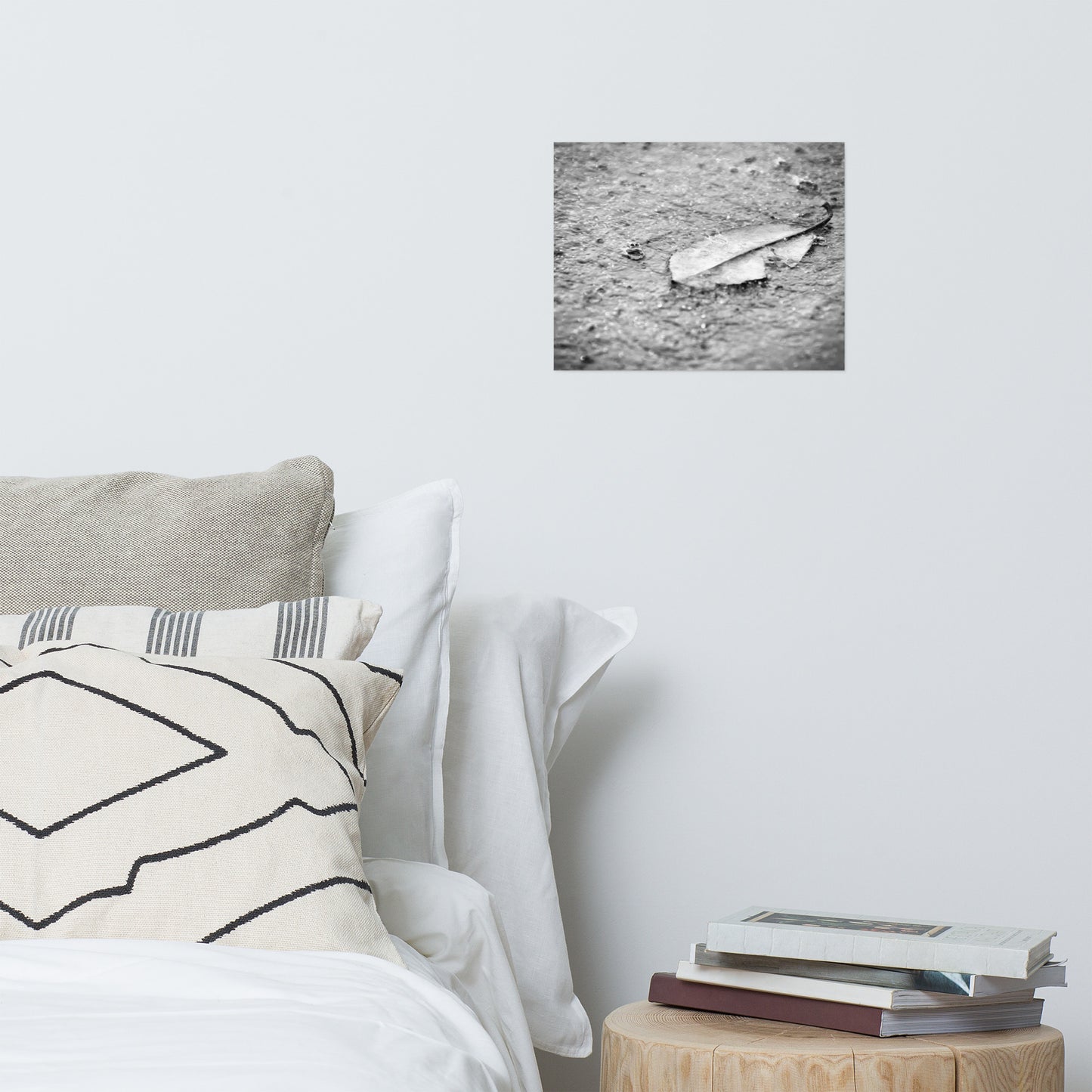 Fallen Leaf in The Rain Rustic Black and White Botanical Nature Photo Loose Unframed Wall Art Prints