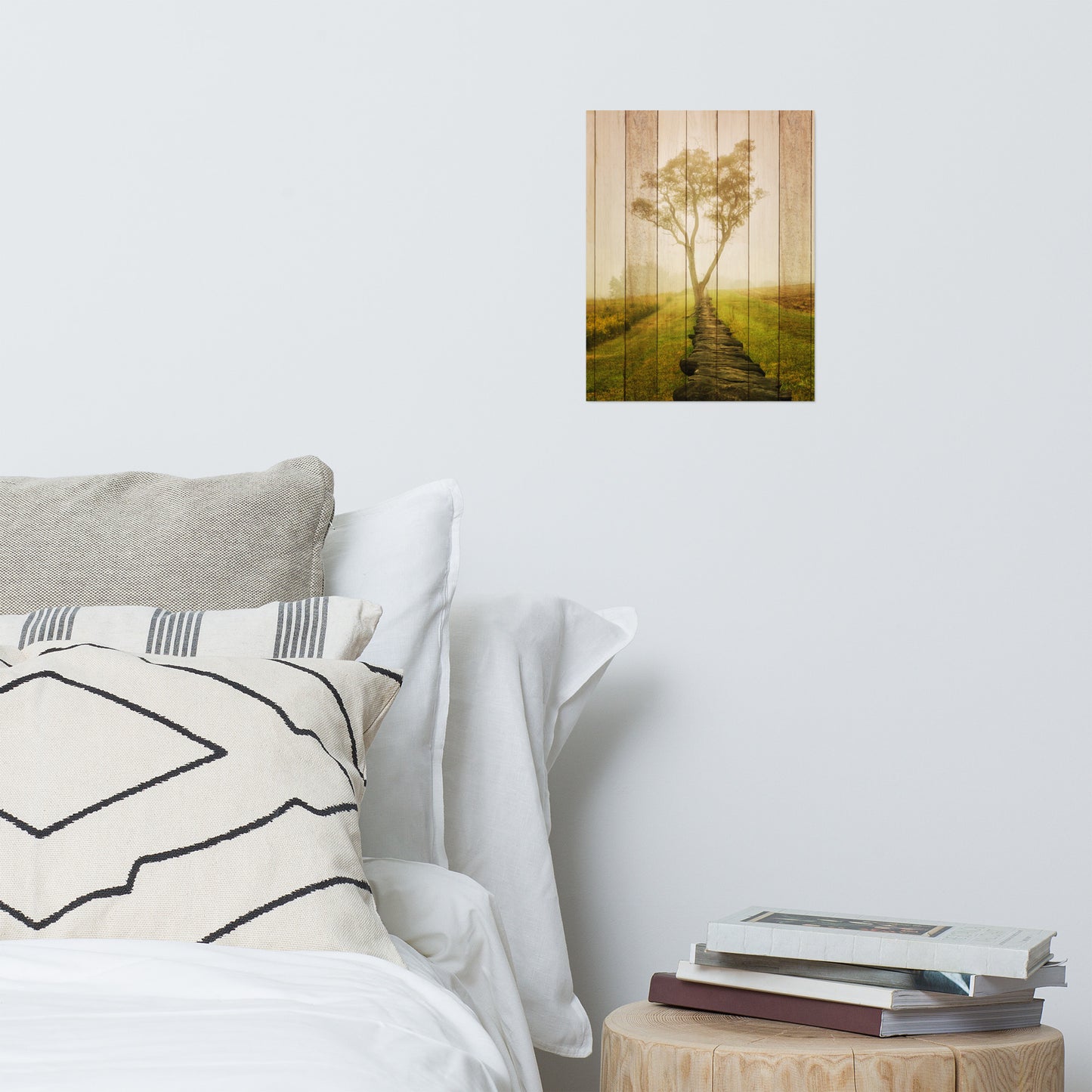 Faux Wood Calming Morning Farmhouse Style Landscape Photo Loose Wall Art Print