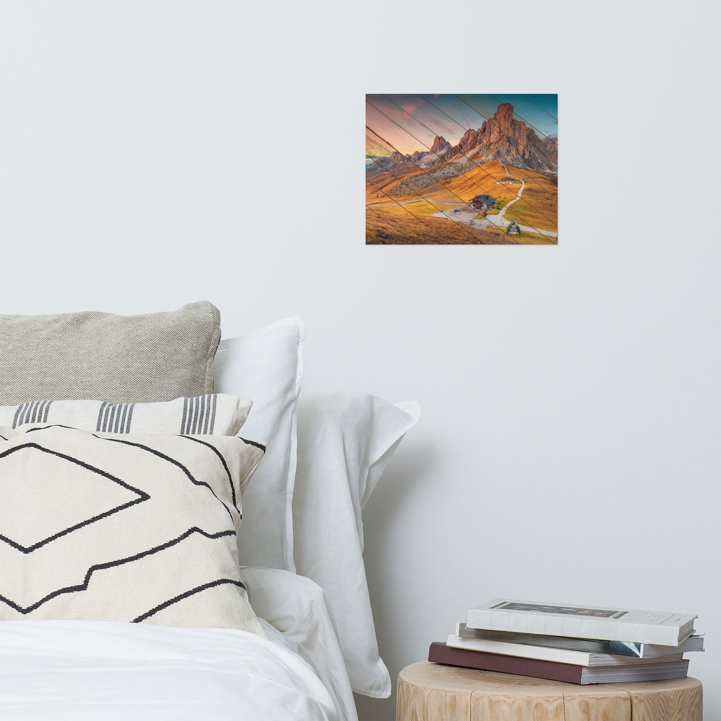 Faux Wood Majestic Sunset and Alpine Mountain Pass Landscape Photo Loose Wall Art Prints