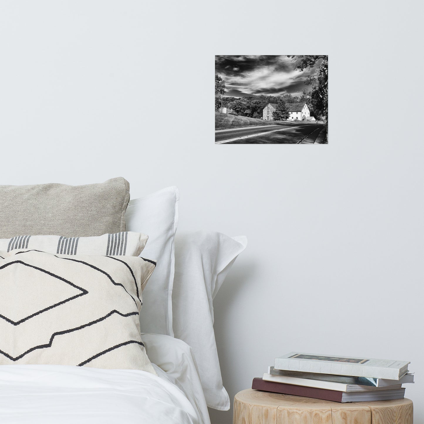 Greenbank Mill - Summer Black and White Rustic Farmhouse Style Landscape Photo Loose Wall Art Prints